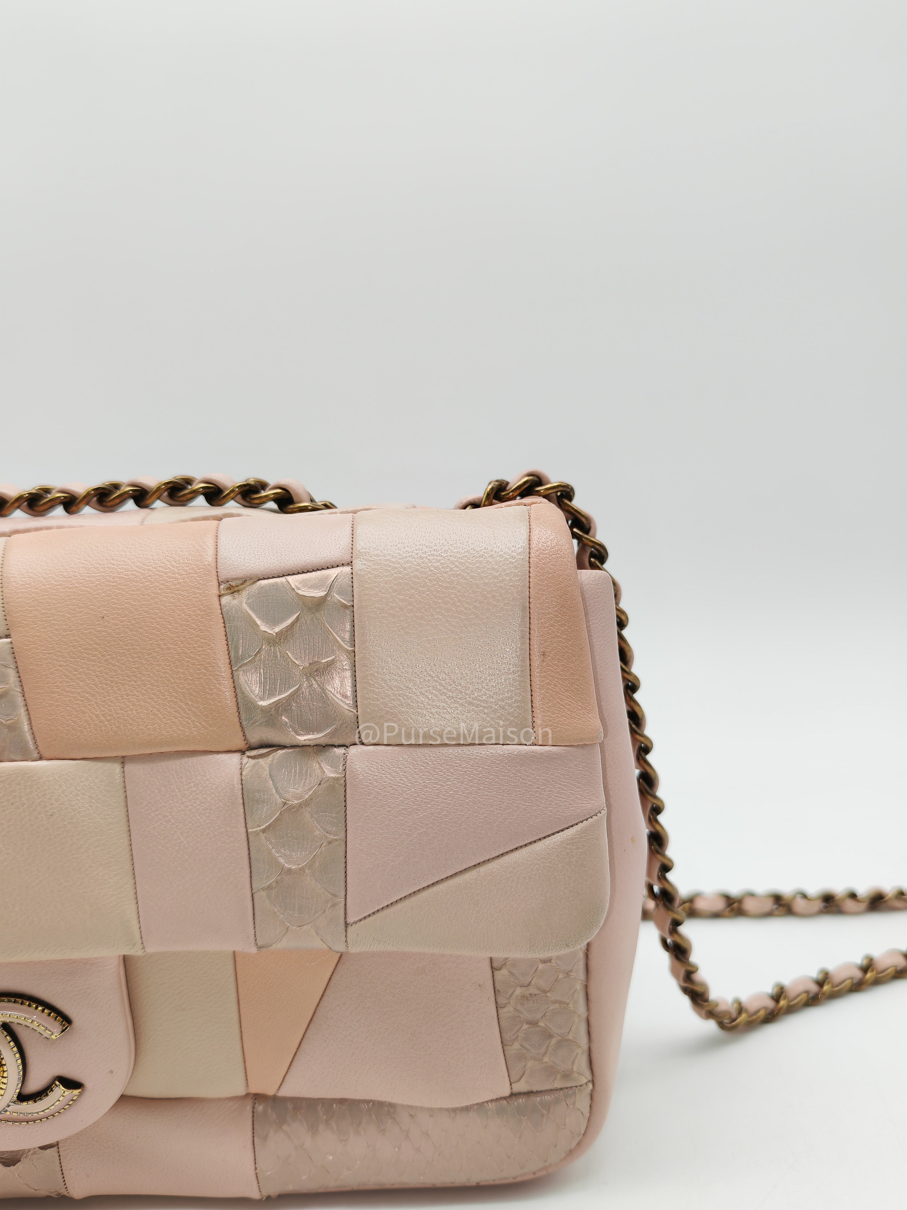 Chanel Timeless Patchwork Single Flap Bag Small in Multicolor Lambskin & Python Leather Aged Gold Hardware (Series 22)