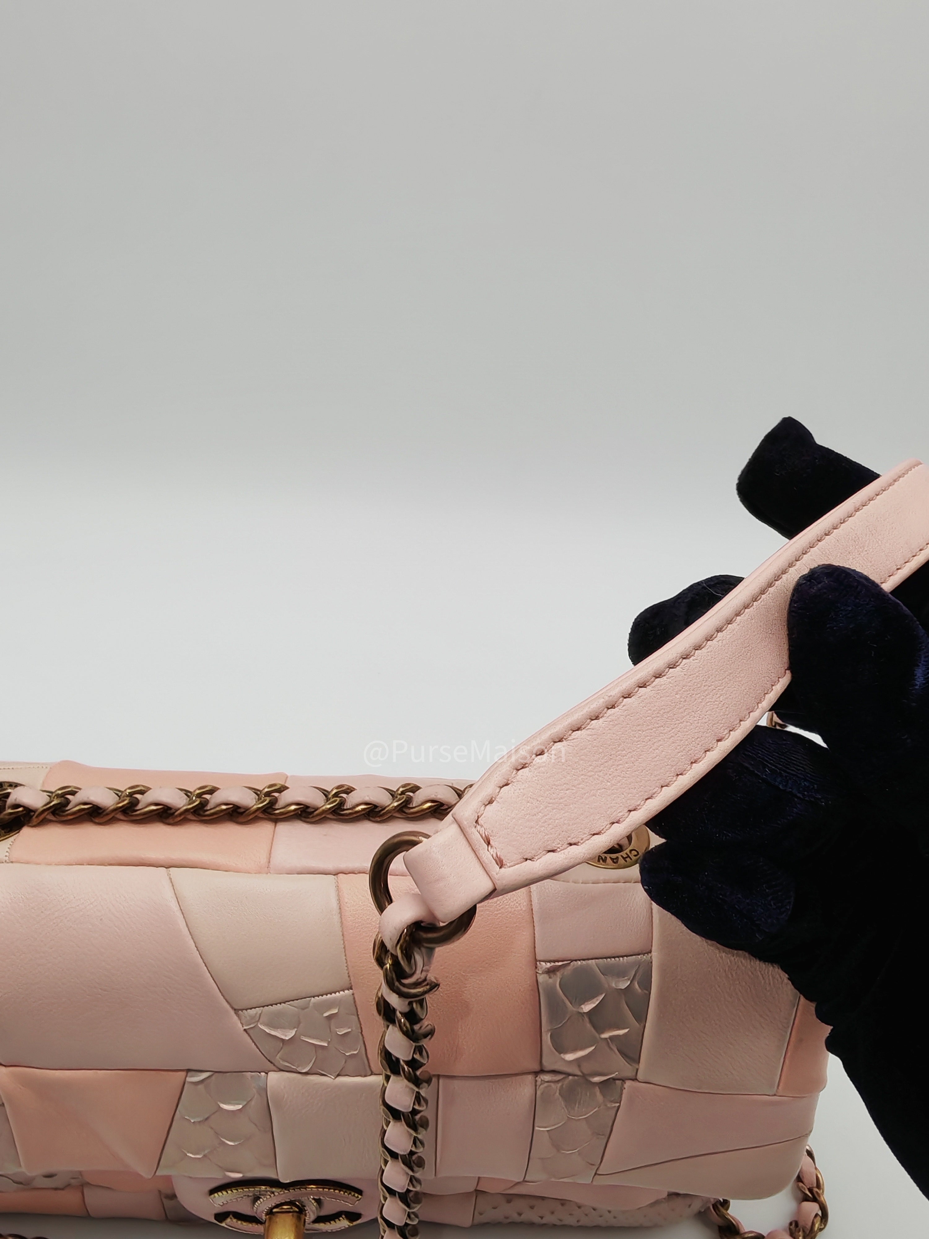 Chanel Timeless Patchwork Single Flap Bag Small in Multicolor Lambskin & Python Leather Aged Gold Hardware (Series 22)