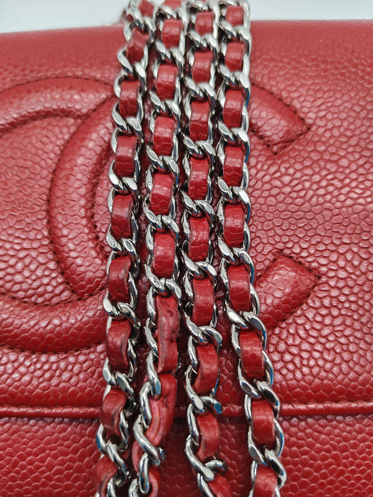 Chanel Timeless CC Wallet on Chain in Red Caviar Leather and Silver Hardware Series 18