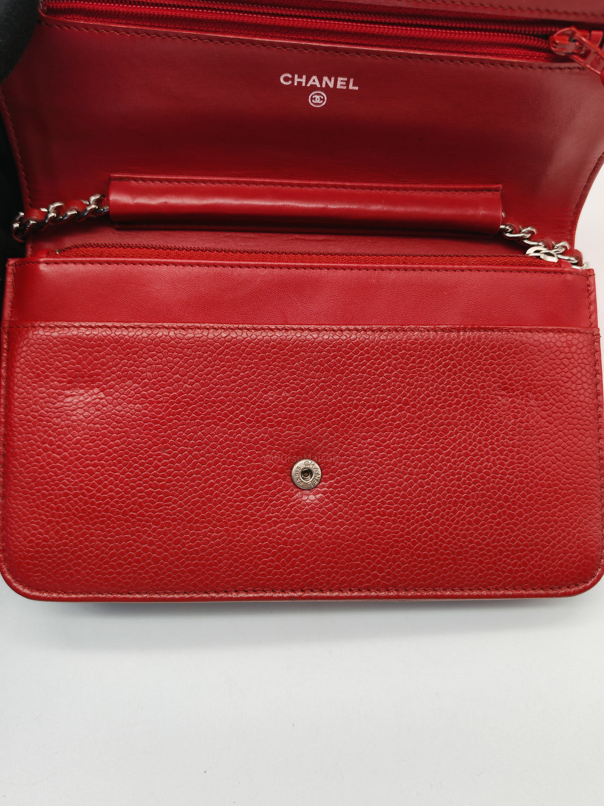 Chanel Timeless CC Wallet on Chain in Red Caviar Leather and Silver Hardware Series 18