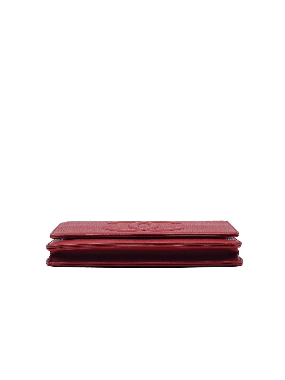 Chanel Timeless CC Wallet on Chain in Red Caviar Leather and Silver Hardware Series 18