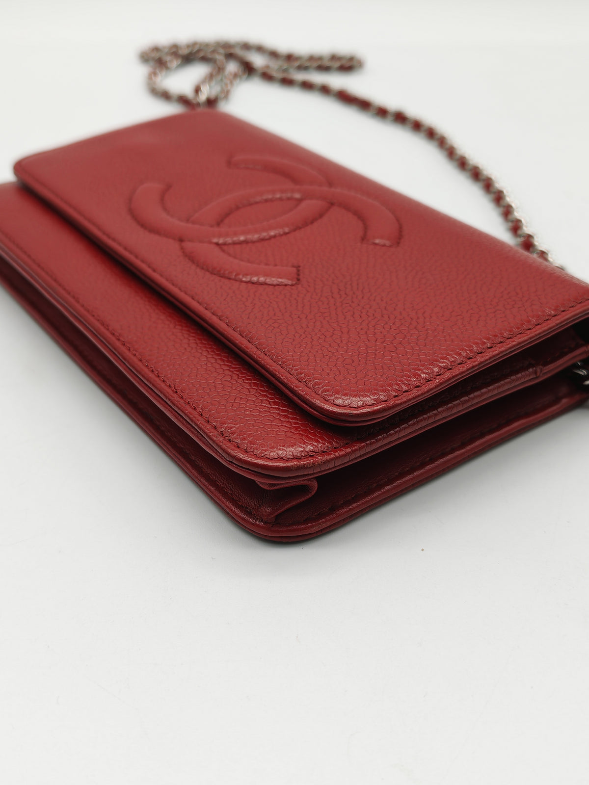 Chanel Timeless CC Wallet on Chain in Red Caviar Leather and Silver Hardware Series 18