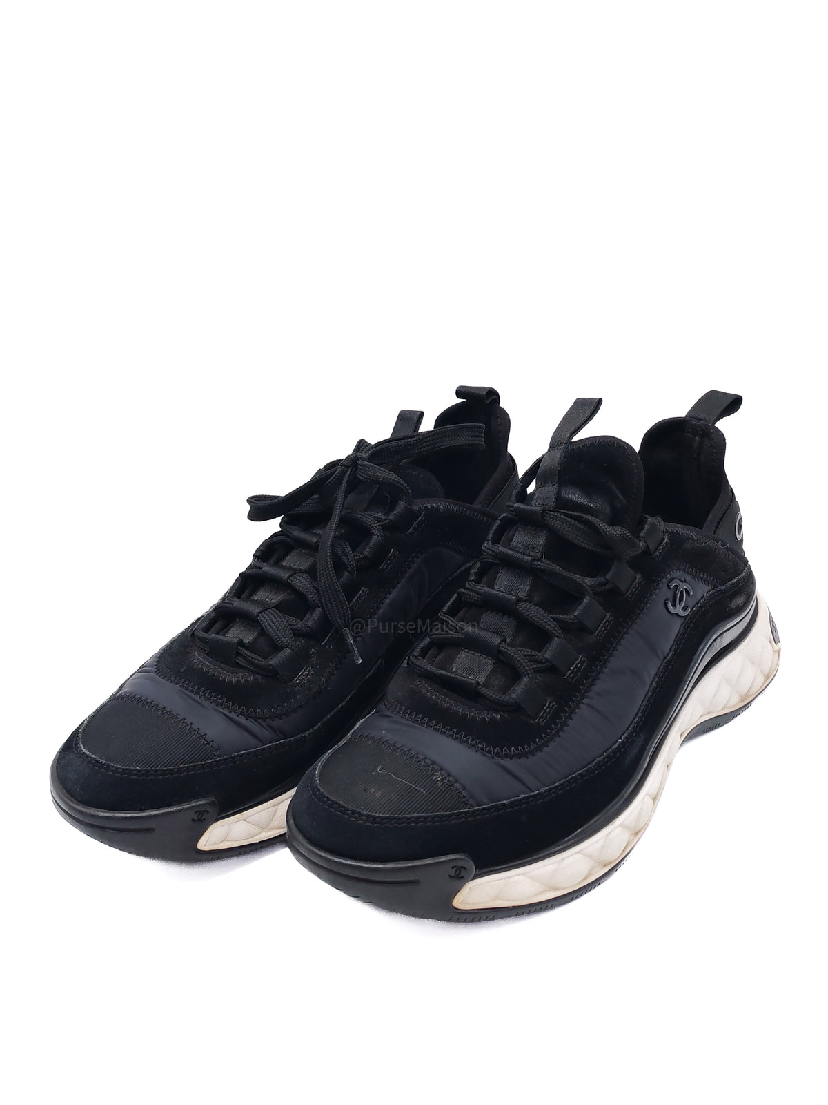 Chanel Velvet Calfskin Mixed Fibers CC Running Sneakers Size 37.5 EU (23.5 cm)