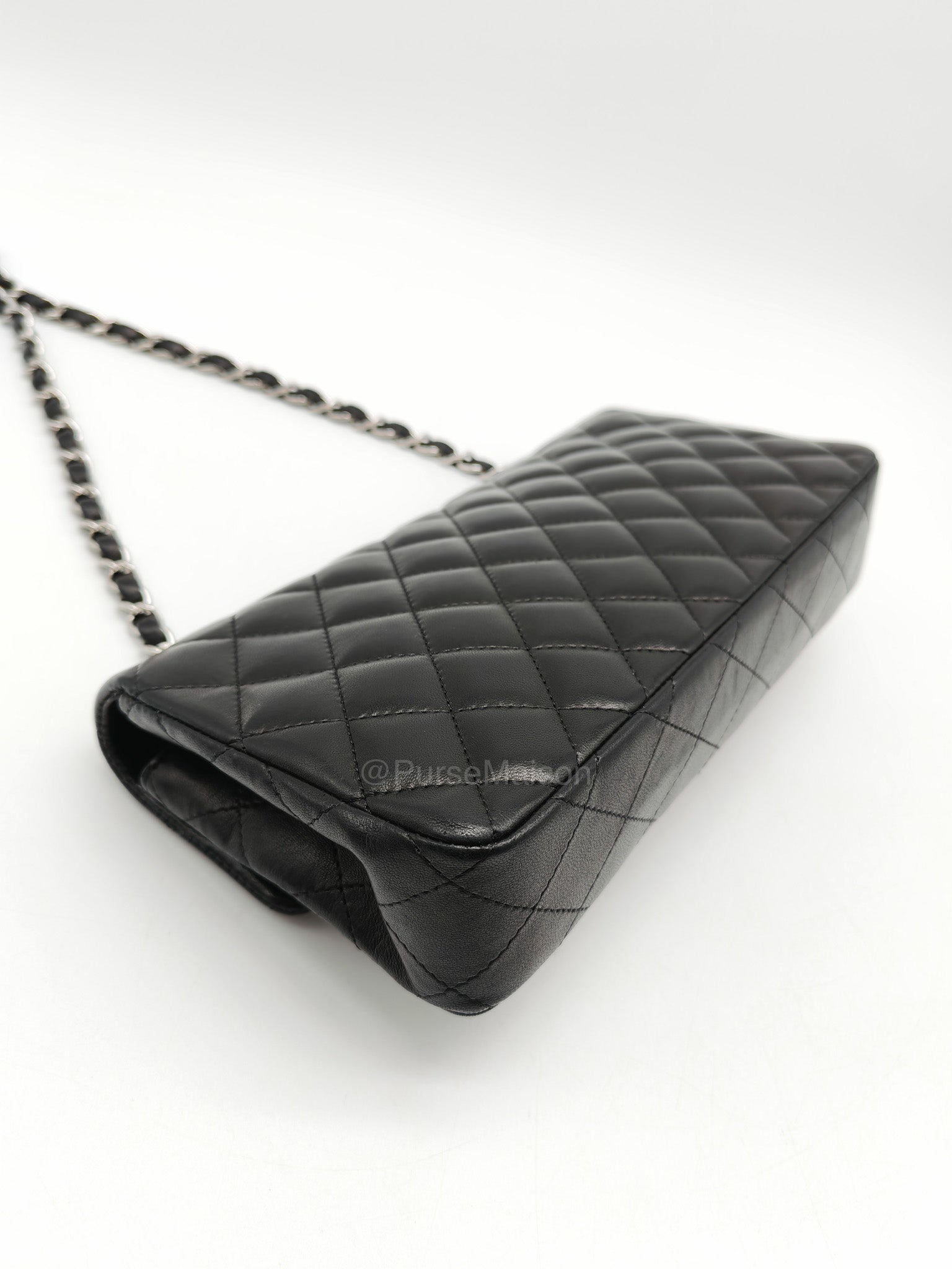 Chanel East West Flap Bag in Black Quilted Lambskin Leather and Silver Hardware Series 10
