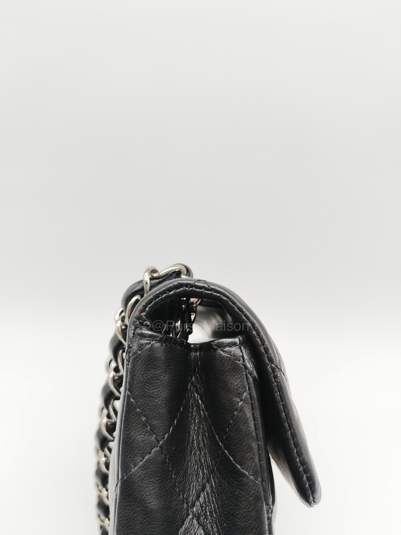 Chanel East West Flap Bag in Black Quilted Lambskin Leather and Silver Hardware Series 10