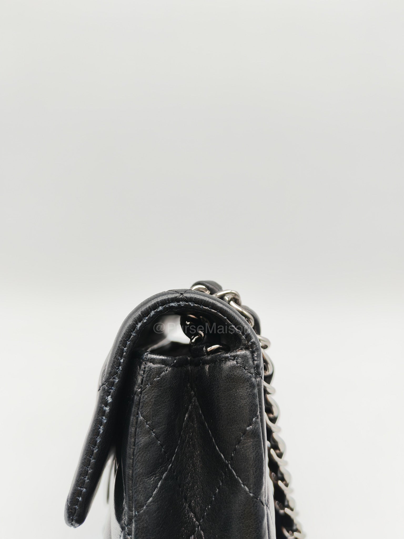 Chanel East West Flap Bag in Black Quilted Lambskin Leather and Silver Hardware Series 10