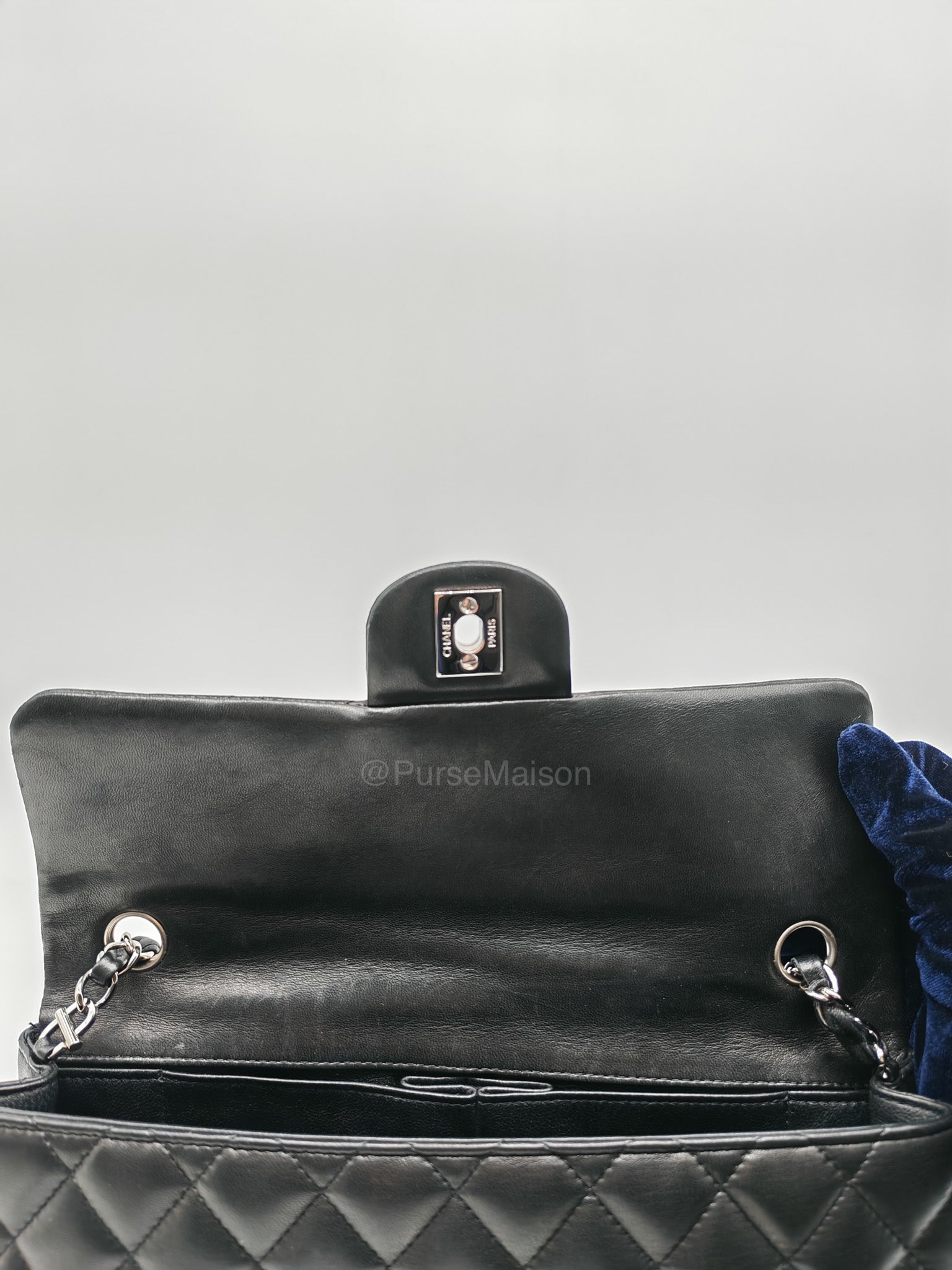 Chanel East West Flap Bag in Black Quilted Lambskin Leather and Silver Hardware Series 10