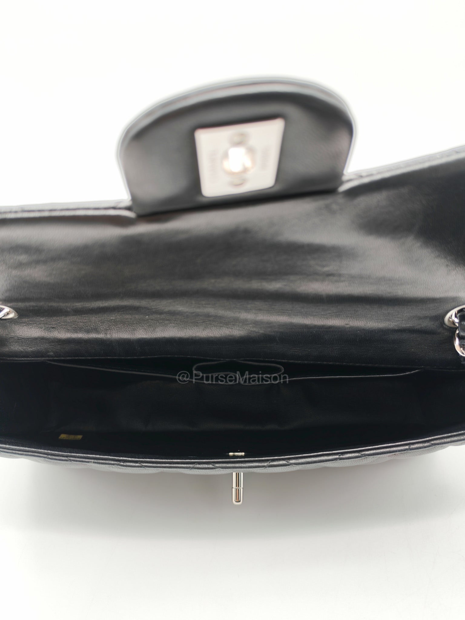 Chanel East West Flap Bag in Black Quilted Lambskin Leather and Silver Hardware Series 10