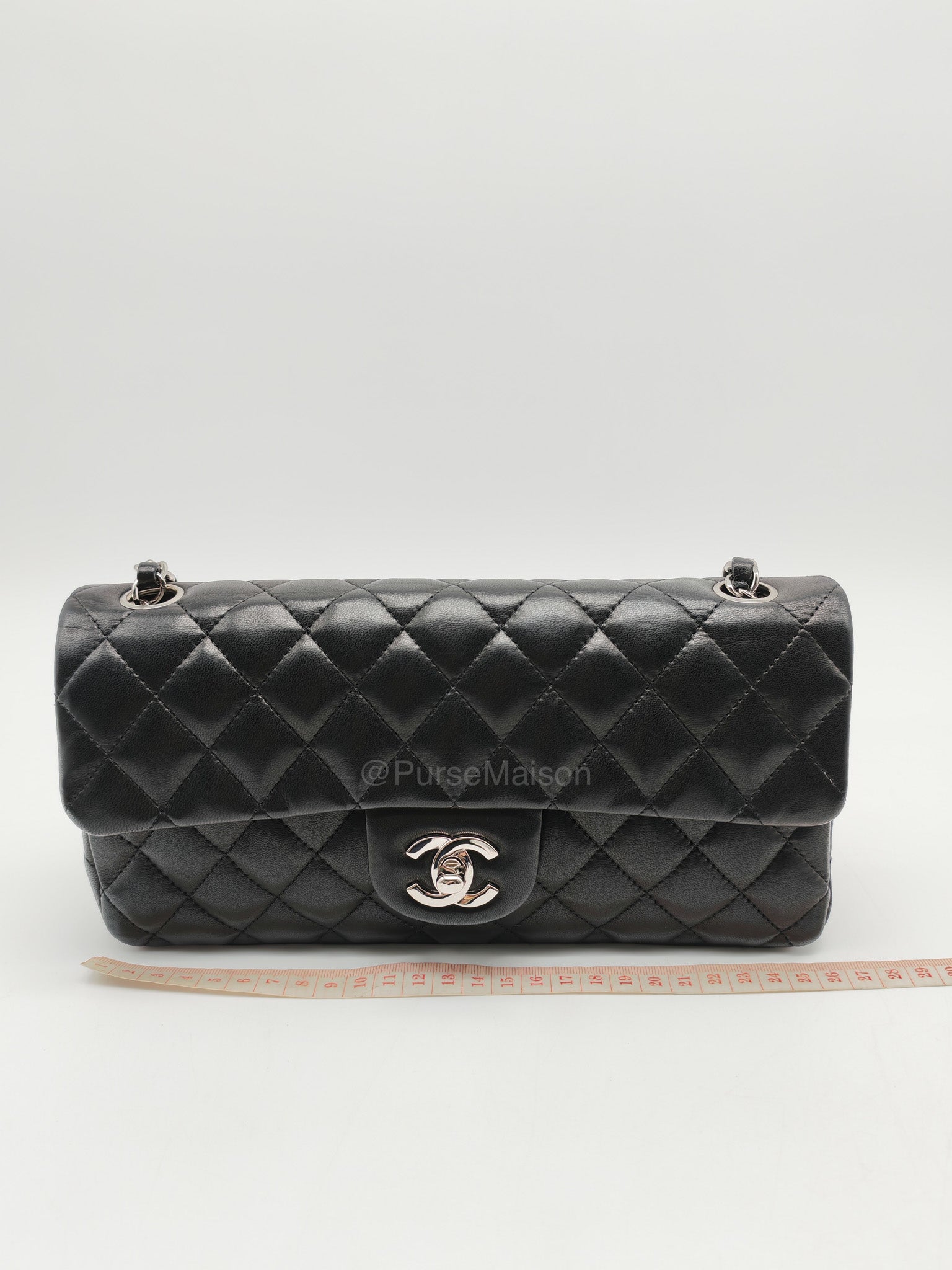 Chanel East West Flap Bag in Black Quilted Lambskin Leather and Silver Hardware Series 10