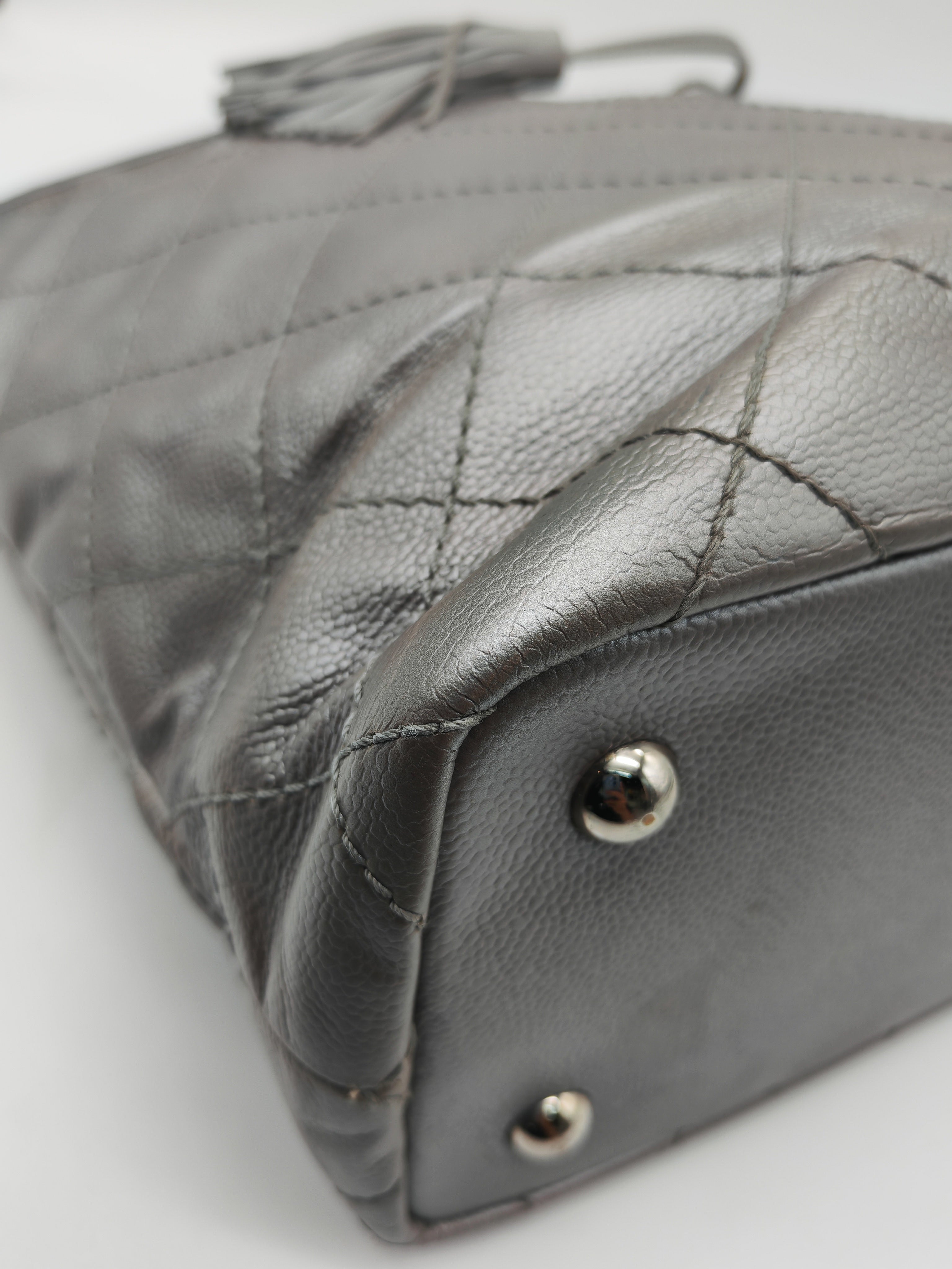 Chanel Shopping Fever Tote Bag in Silver Metallic Caviar Leather and Silver Hardware Series 20