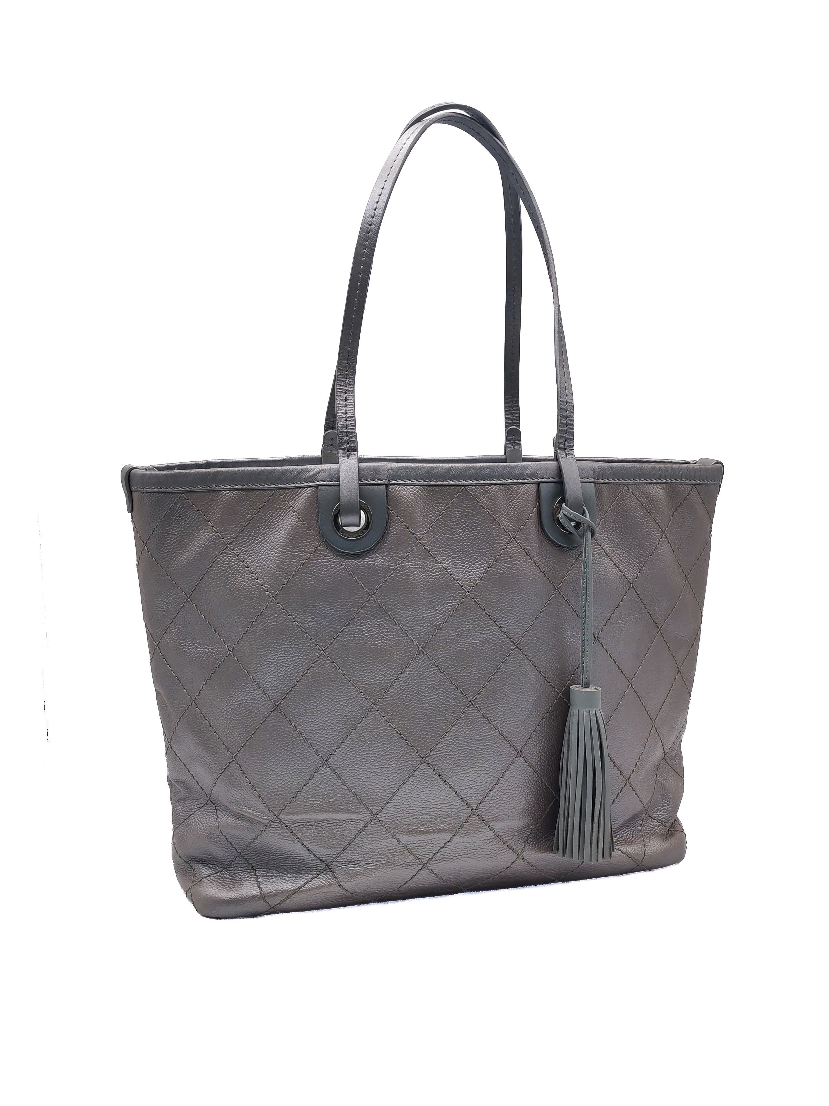 Chanel Shopping Fever Tote Bag in Silver Metallic Caviar Leather and Silver Hardware Series 20