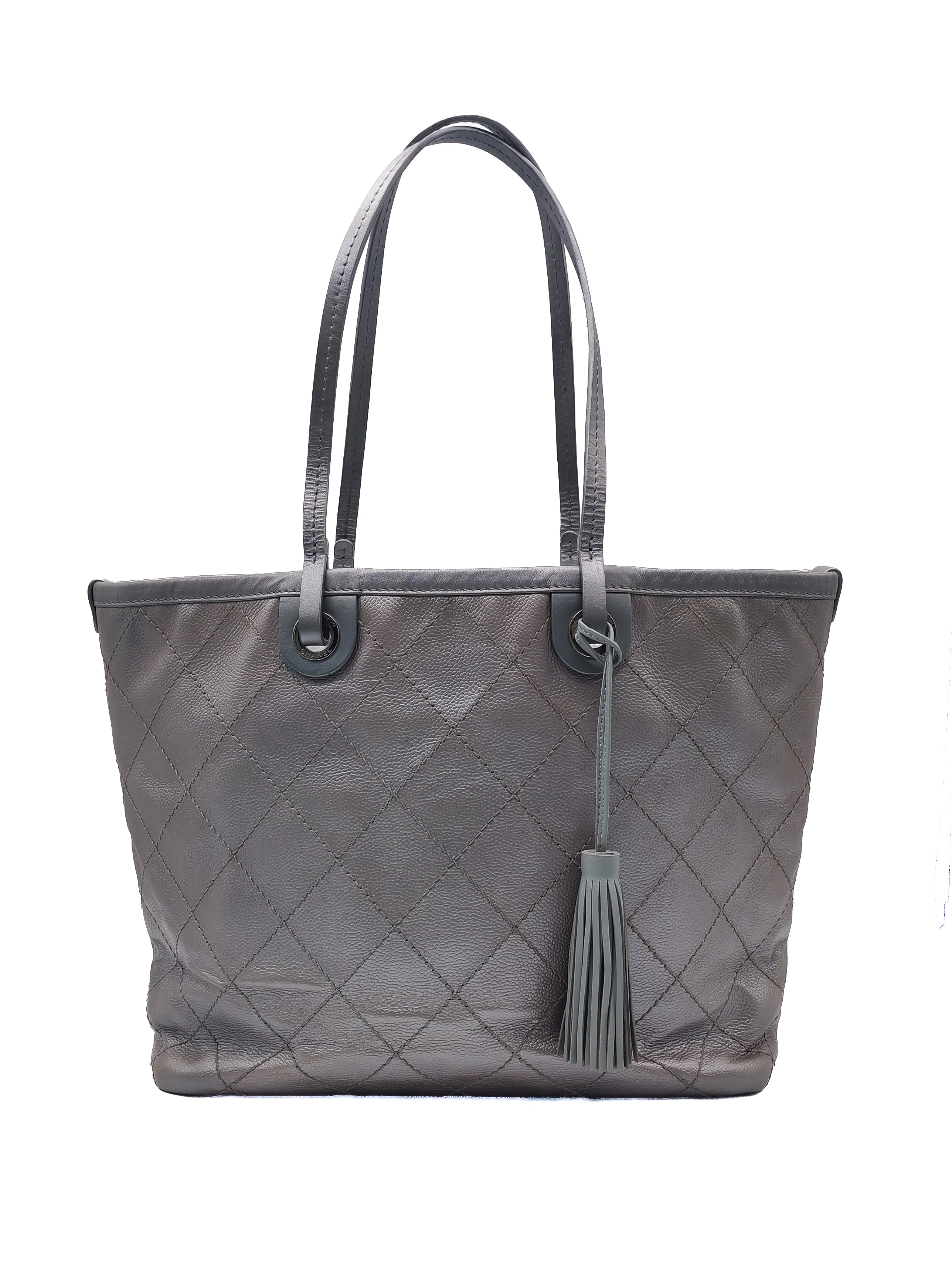 Chanel Shopping Fever Tote Bag in Silver Metallic Caviar Leather and Silver Hardware Series 20