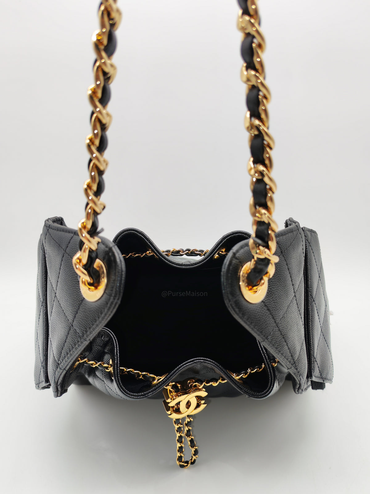 Chanel 25 Hobo Bag Small in Black Caviar Leather Shiny Gold Hardware Microchip (XX****28)