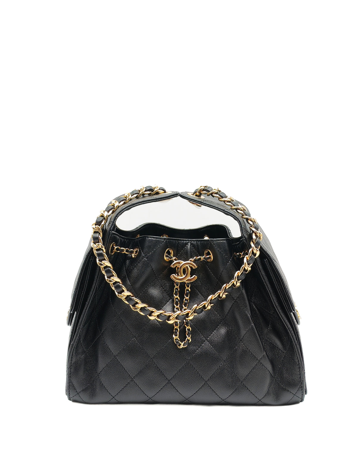 Chanel 25 Hobo Bag Small in Black Caviar Leather Shiny Gold Hardware Microchip (XX****28)