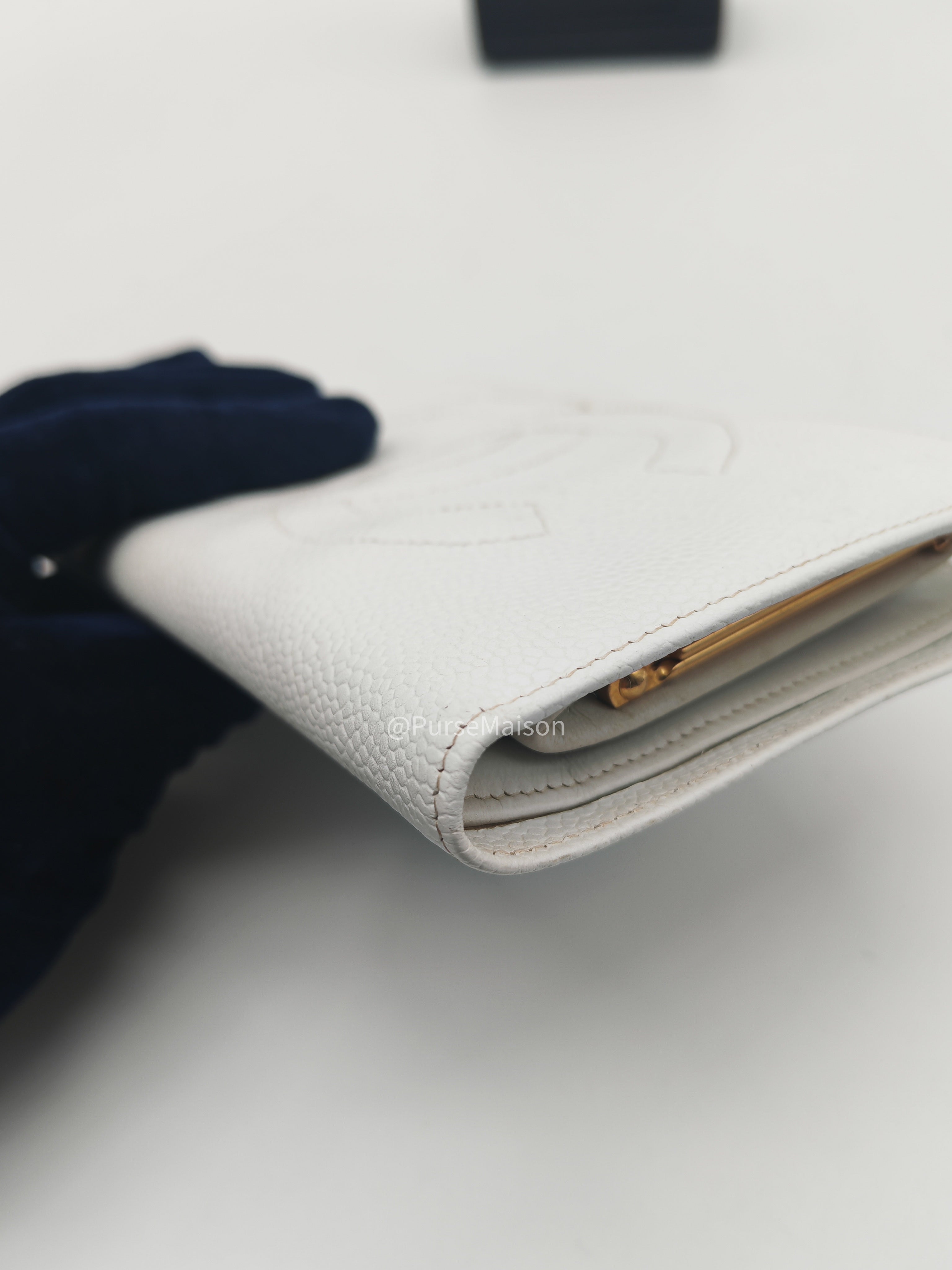 Chanel Timeless CC Long Bifold Wallet in White Caviar Leather and Gold Hardware Series 5