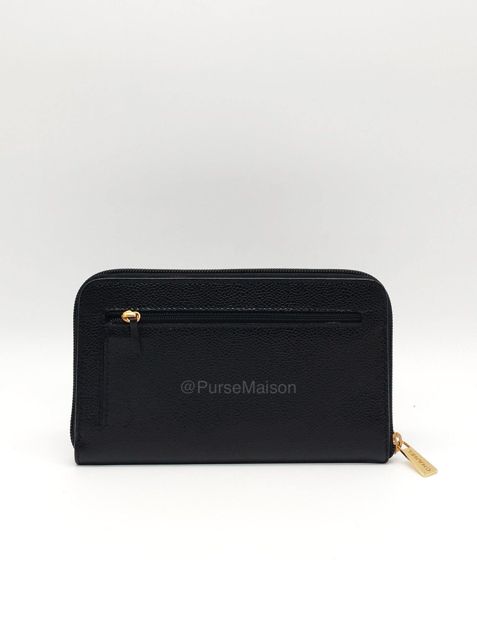 Chanel Timeless CC Zip Around Long Wallet in Black Caviar Leather and Gold Hardware Series 6