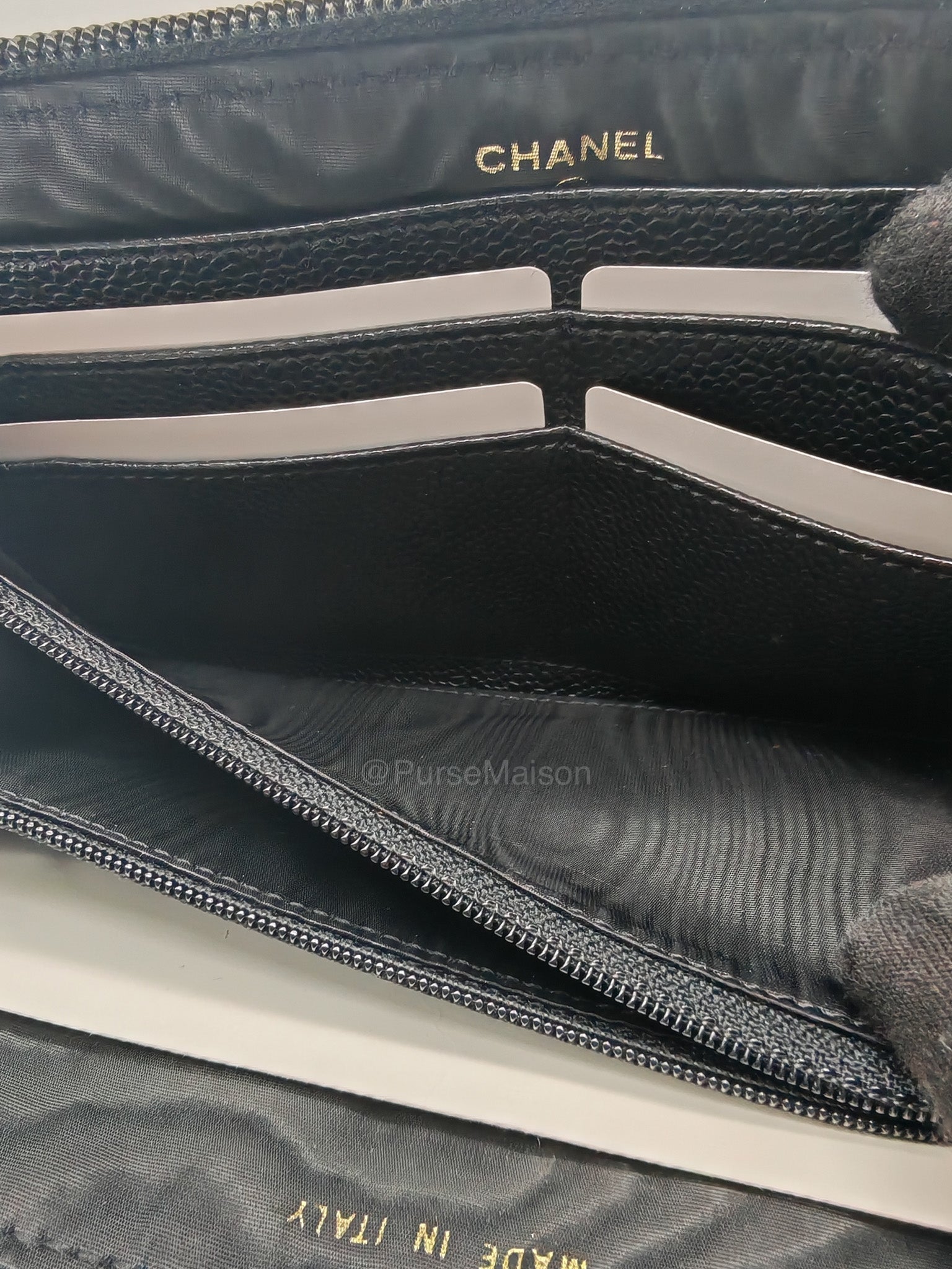 Chanel Timeless CC Zip Around Long Wallet in Black Caviar Leather and Gold Hardware Series 6