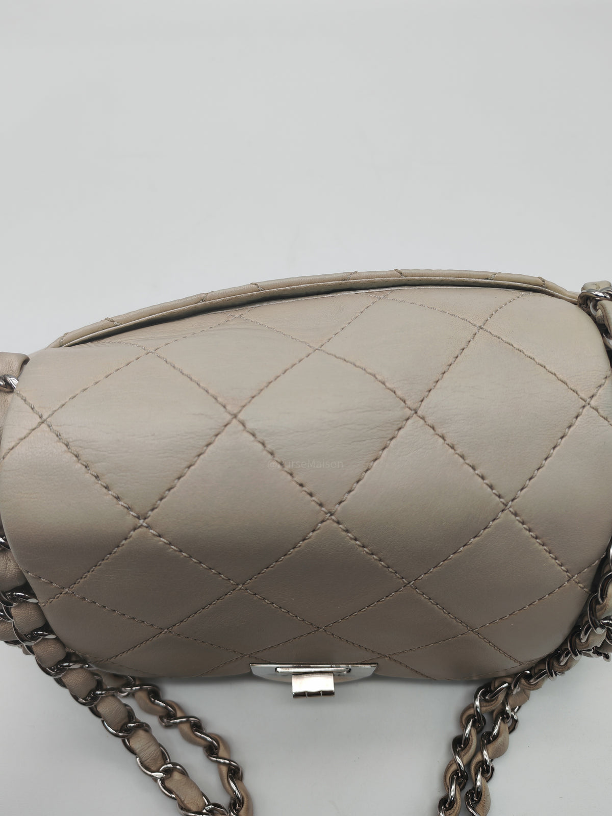 Chanel Vintage Ultimate Stitch 2.55 Reissue Flap Bag in Beige Cream Lambskin Leather Silver Hardware (Series 10)