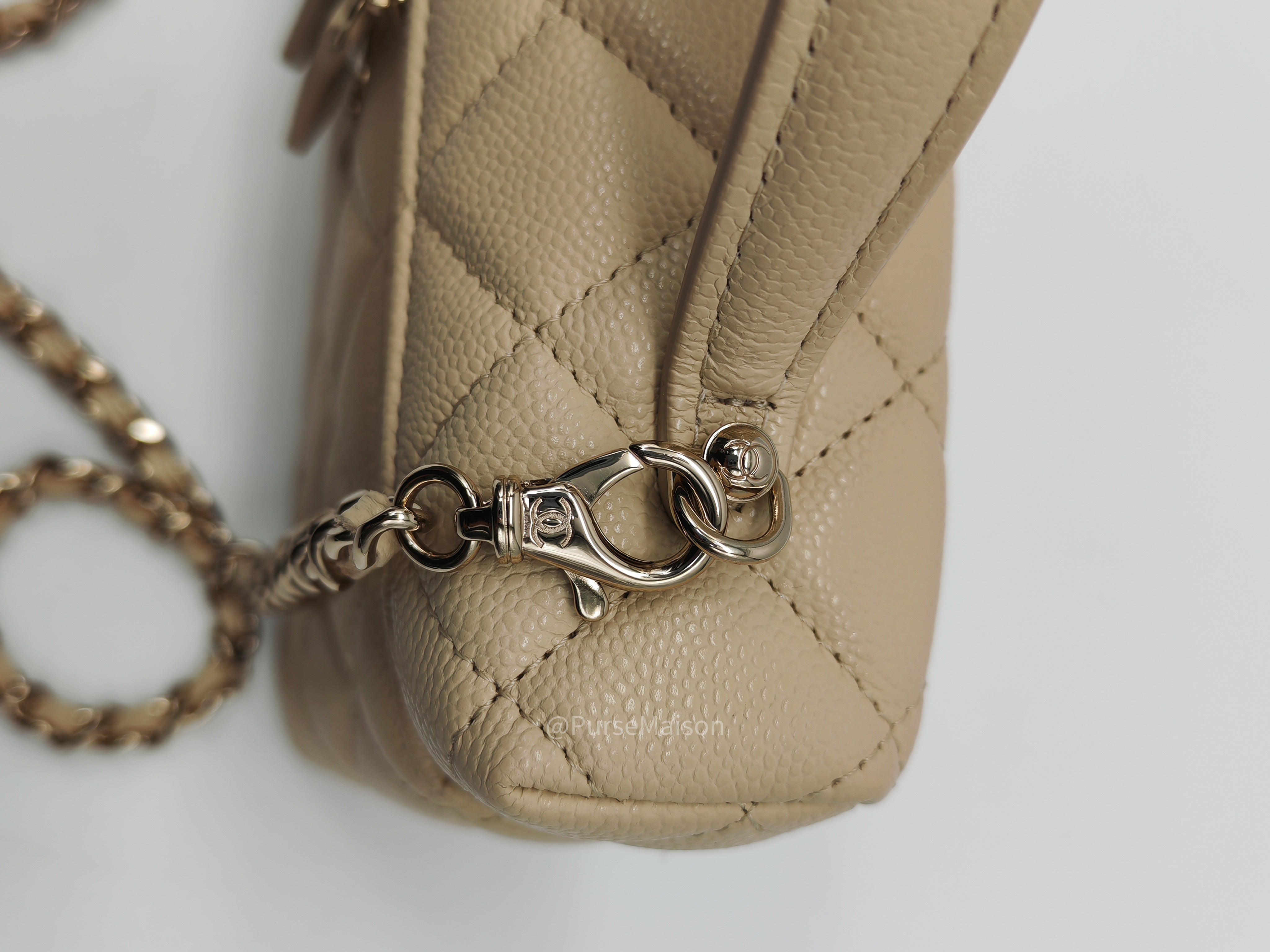 Chanel Top Handle Vanity Case in Light Beige Caviar Leather Light Gold Hardware (Microchip)