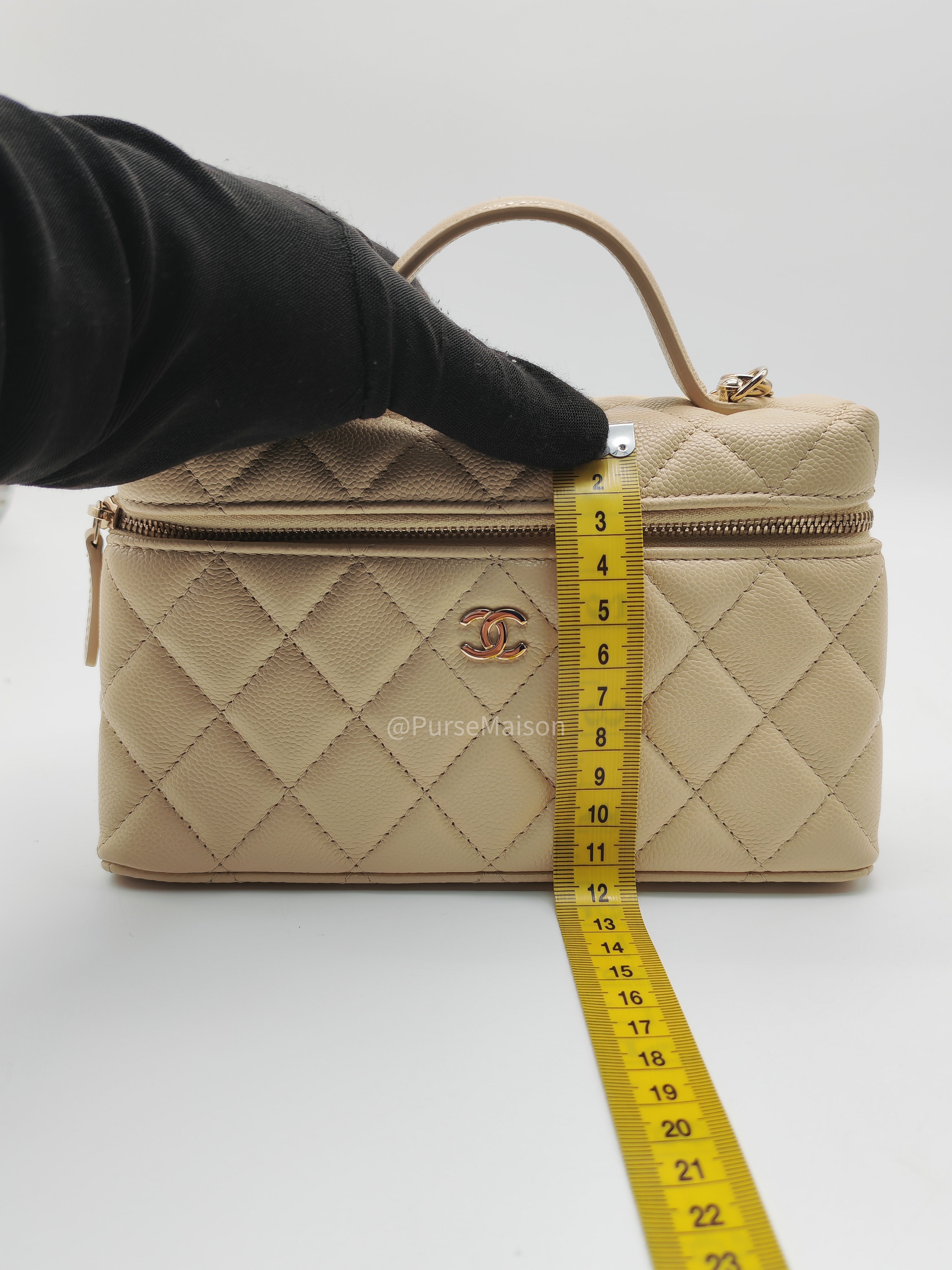 Chanel Top Handle Vanity Case in Light Beige Caviar Leather Light Gold Hardware (Microchip)