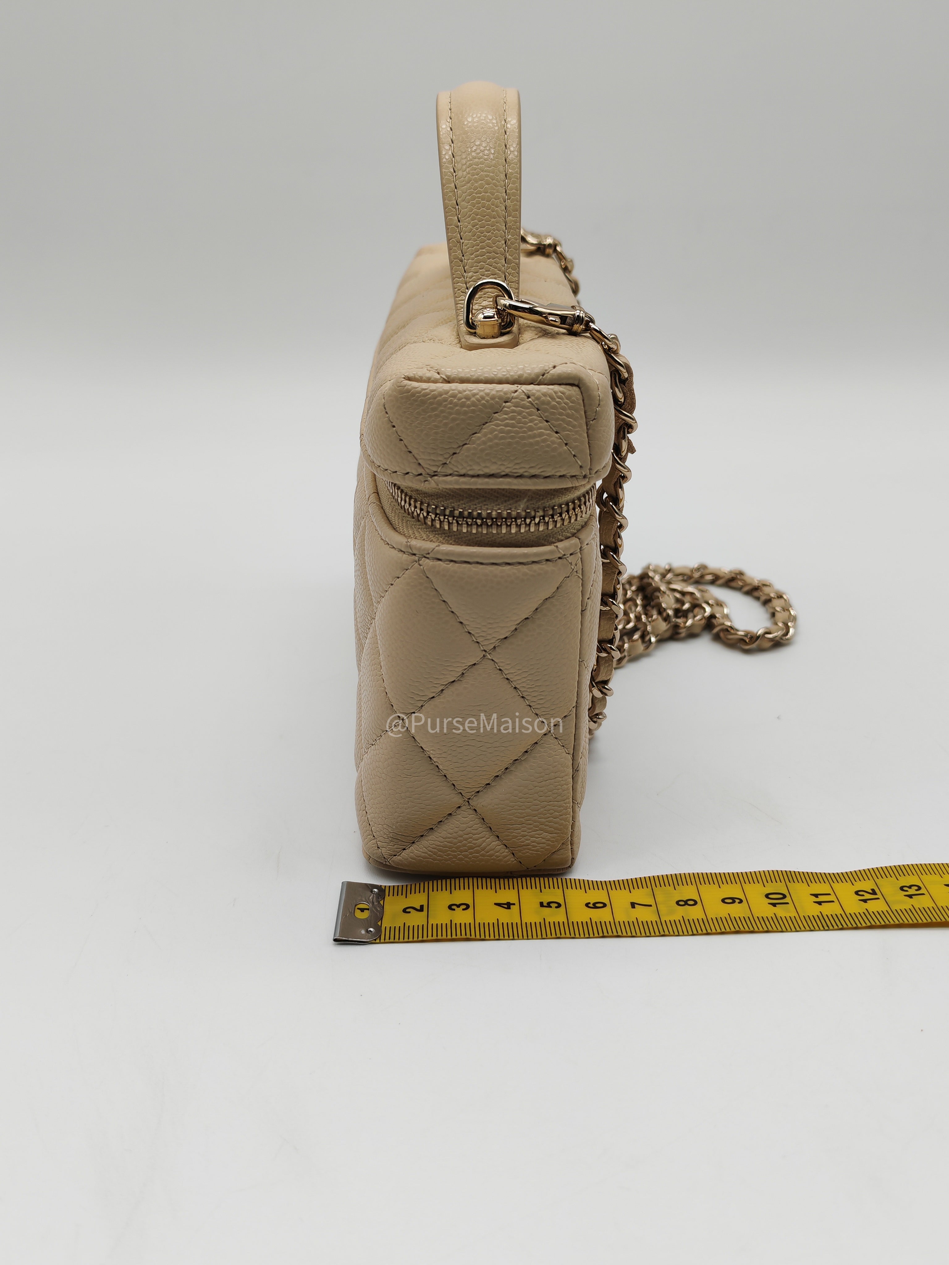 Chanel Top Handle Vanity Case in Light Beige Caviar Leather Light Gold Hardware (Microchip)