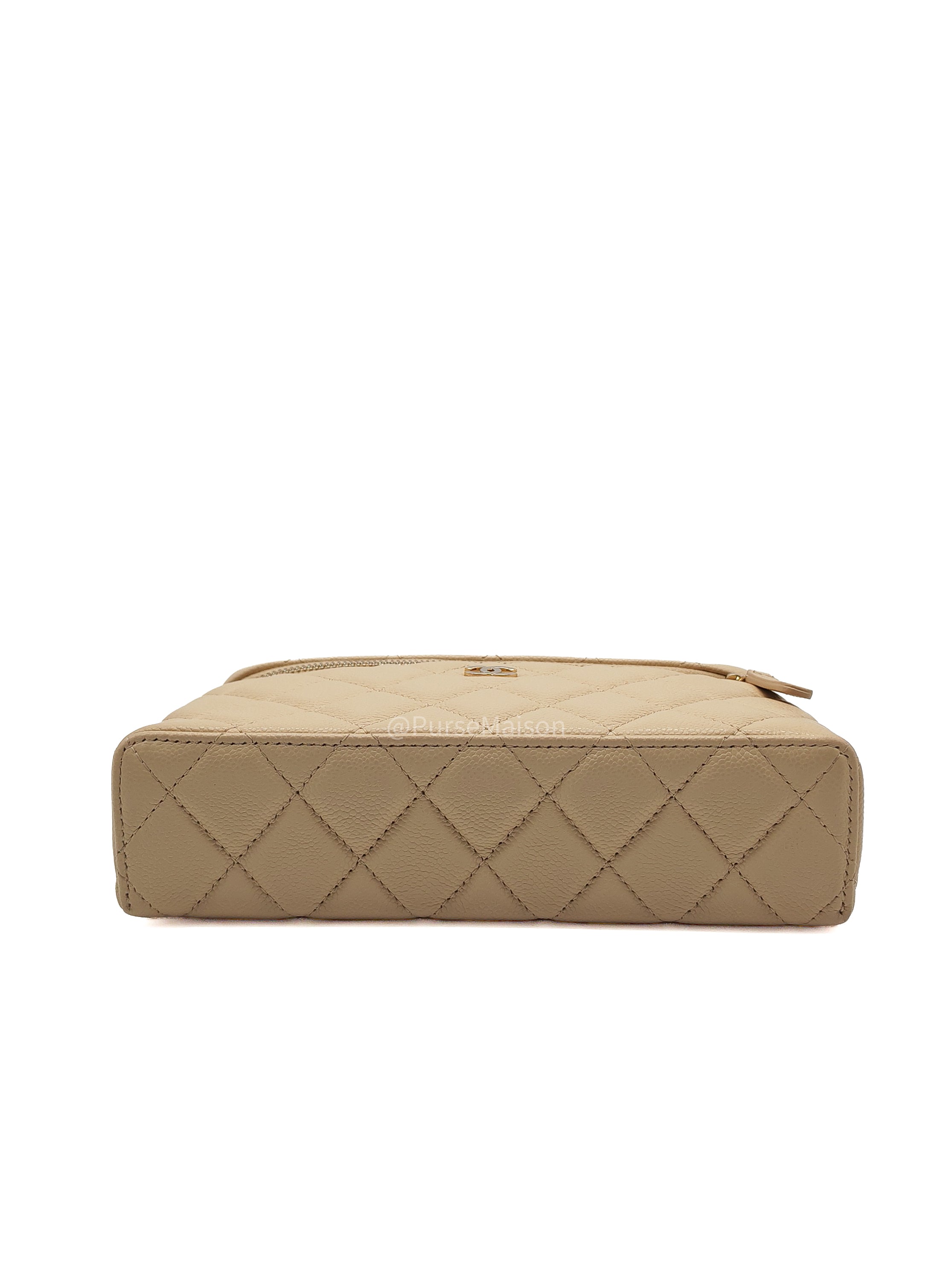 Chanel Top Handle Vanity Case in Light Beige Caviar Leather Light Gold Hardware (Microchip)