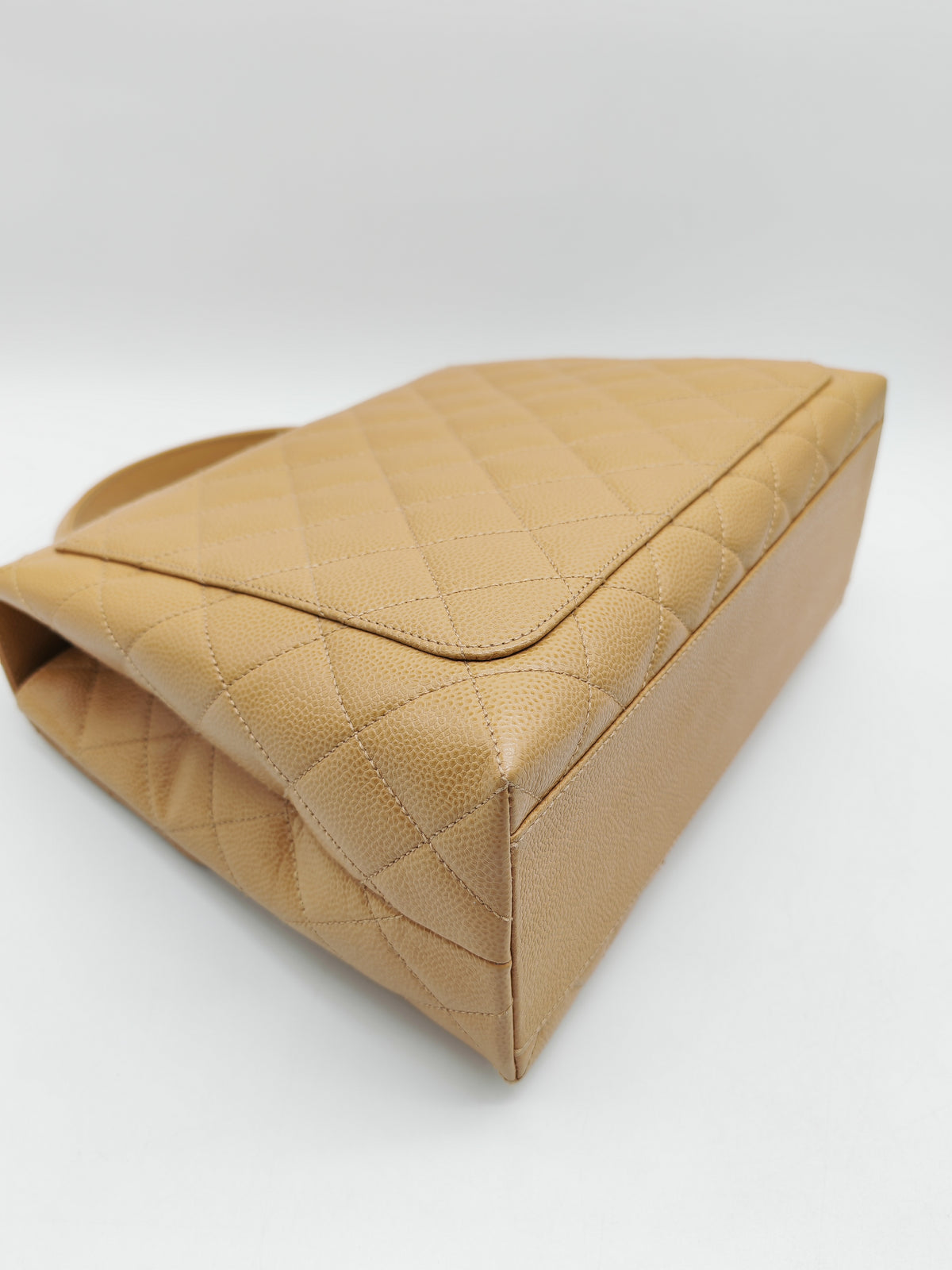 Chanel Kelly Vintage Top Handle Bag Large/Jumbo in Dark Beige Caviar Leather Silver Hardware (Series 6)