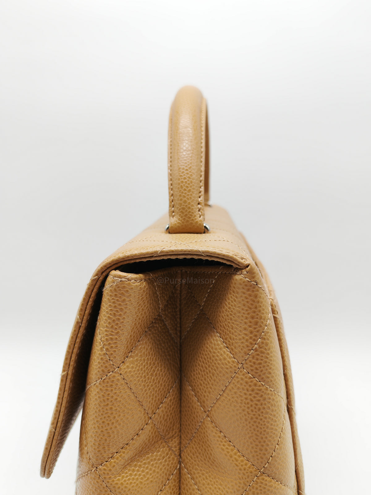 Chanel Kelly Vintage Top Handle Bag Large/Jumbo in Dark Beige Caviar Leather Silver Hardware (Series 6)