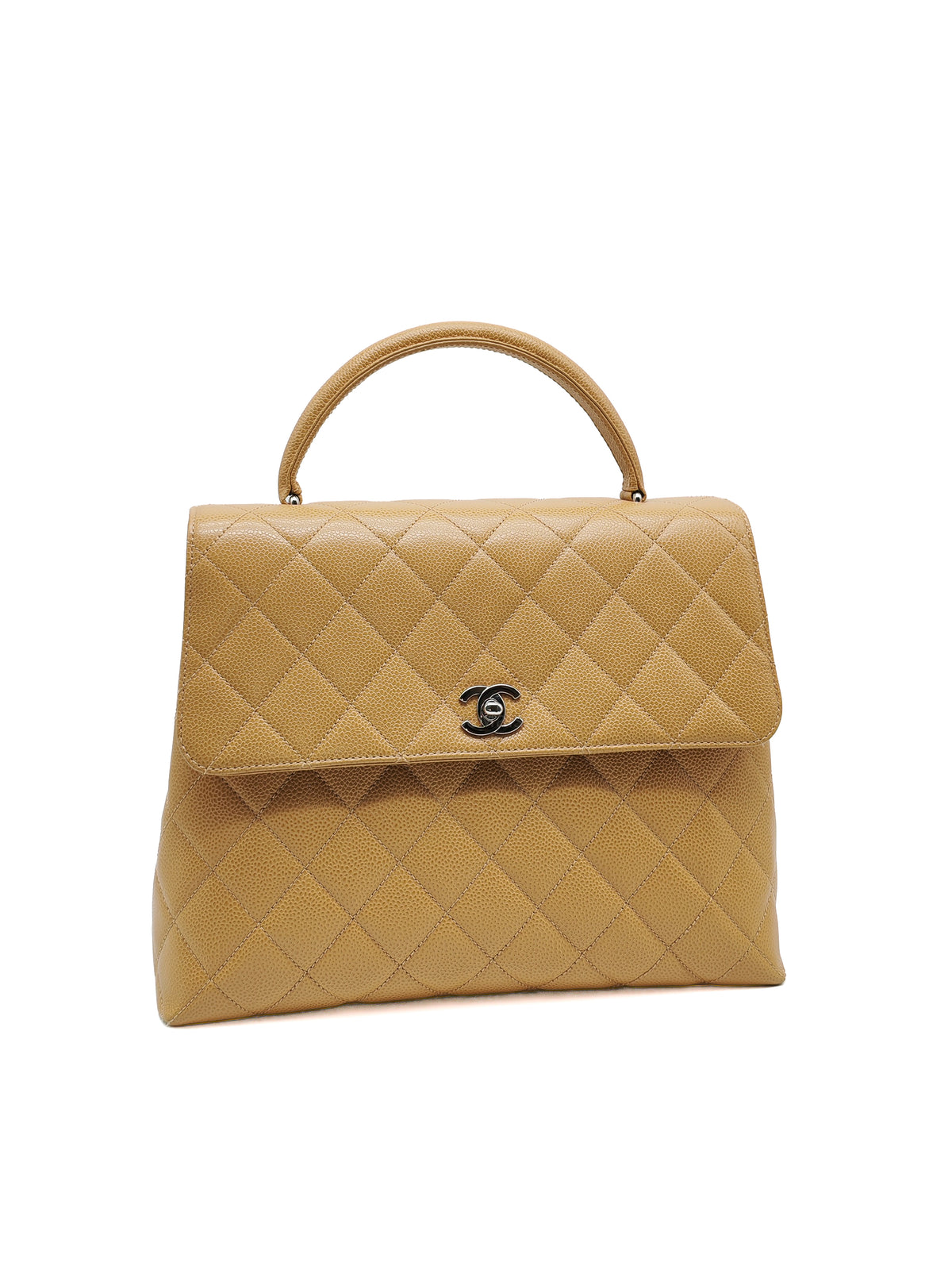 Chanel Kelly Vintage Top Handle Bag Large/Jumbo in Dark Beige Caviar Leather Silver Hardware (Series 6)