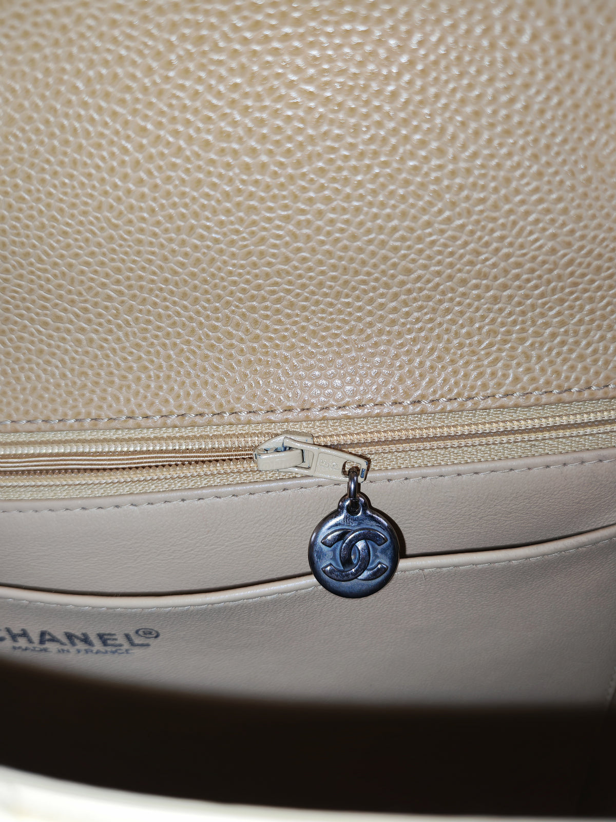 Chanel Kelly Vintage Top Handle Bag Large/Jumbo in Dark Beige Caviar Leather Silver Hardware (Series 6)