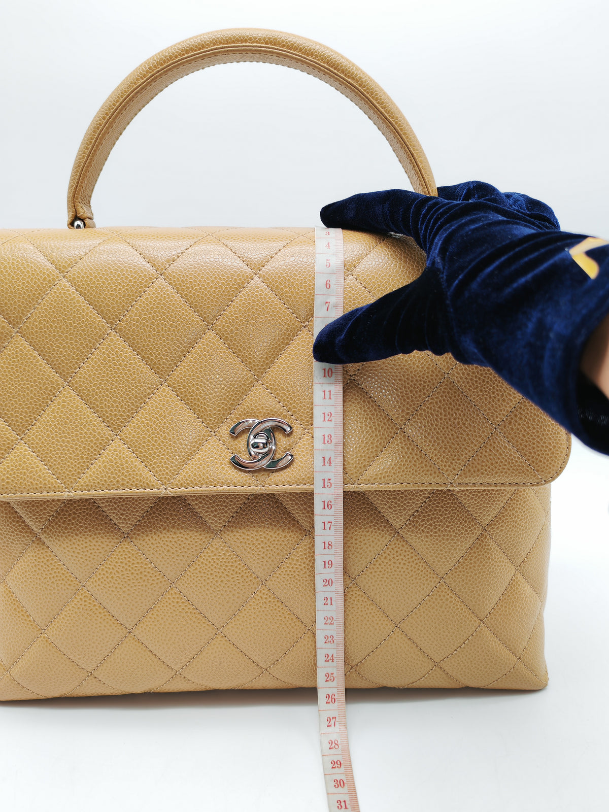 Chanel Kelly Vintage Top Handle Bag Large/Jumbo in Dark Beige Caviar Leather Silver Hardware (Series 6)