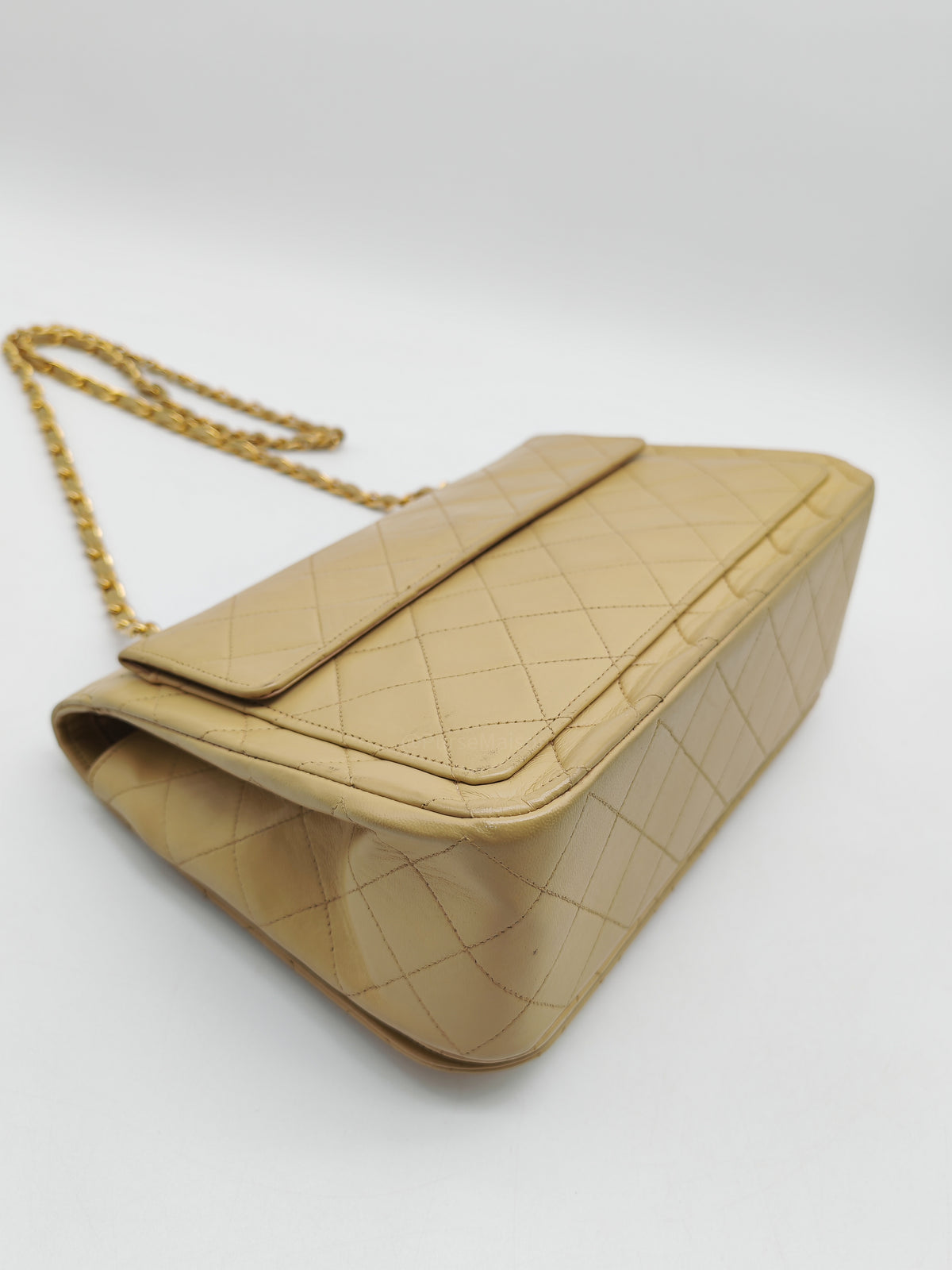 Chanel Vintage Timeless Classic Flap Bag in Beige Quilted Lambskin Leather and Gold Hardware Series 1