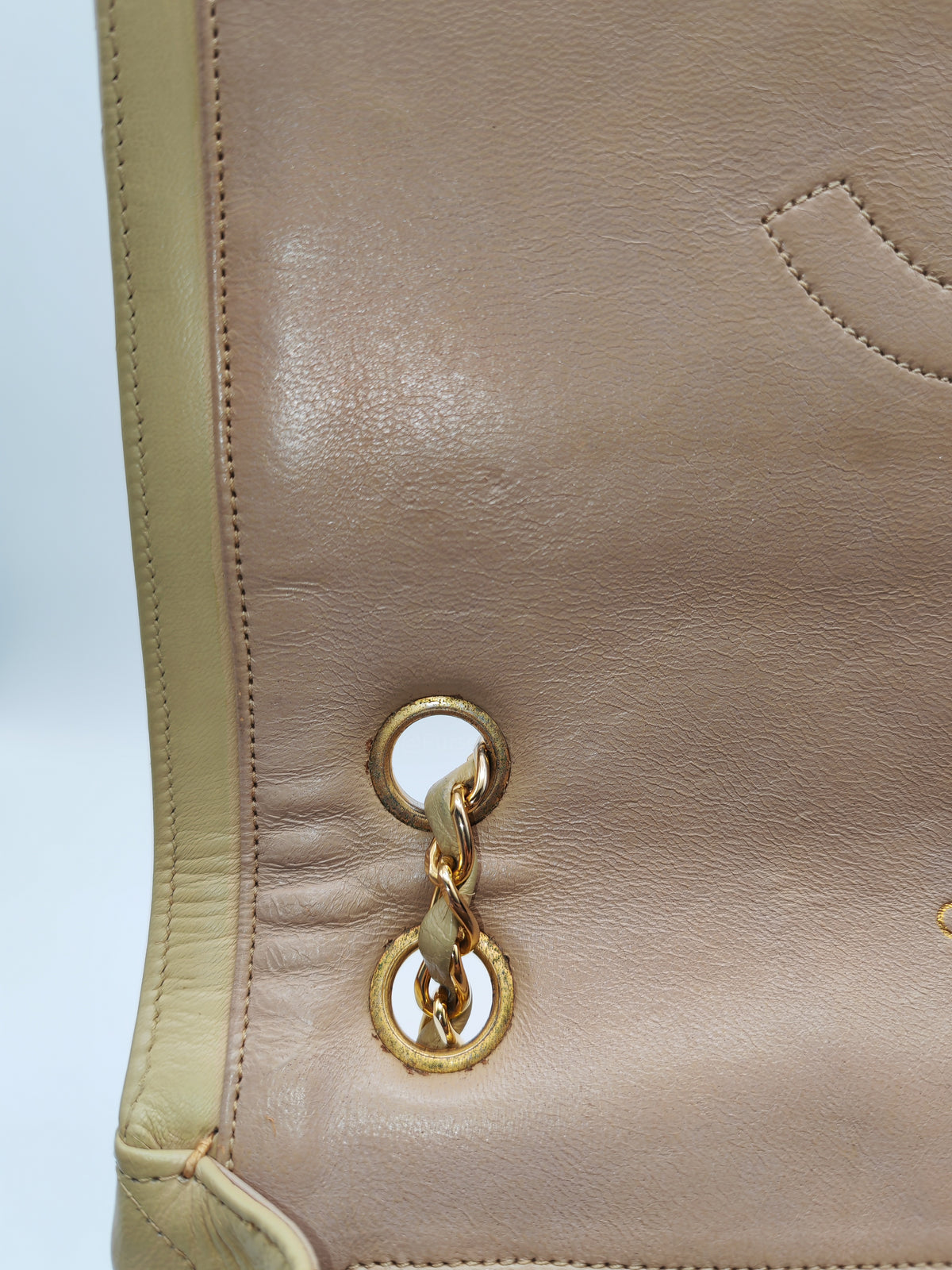 Chanel Vintage Timeless Classic Flap Bag in Beige Quilted Lambskin Leather and Gold Hardware Series 1