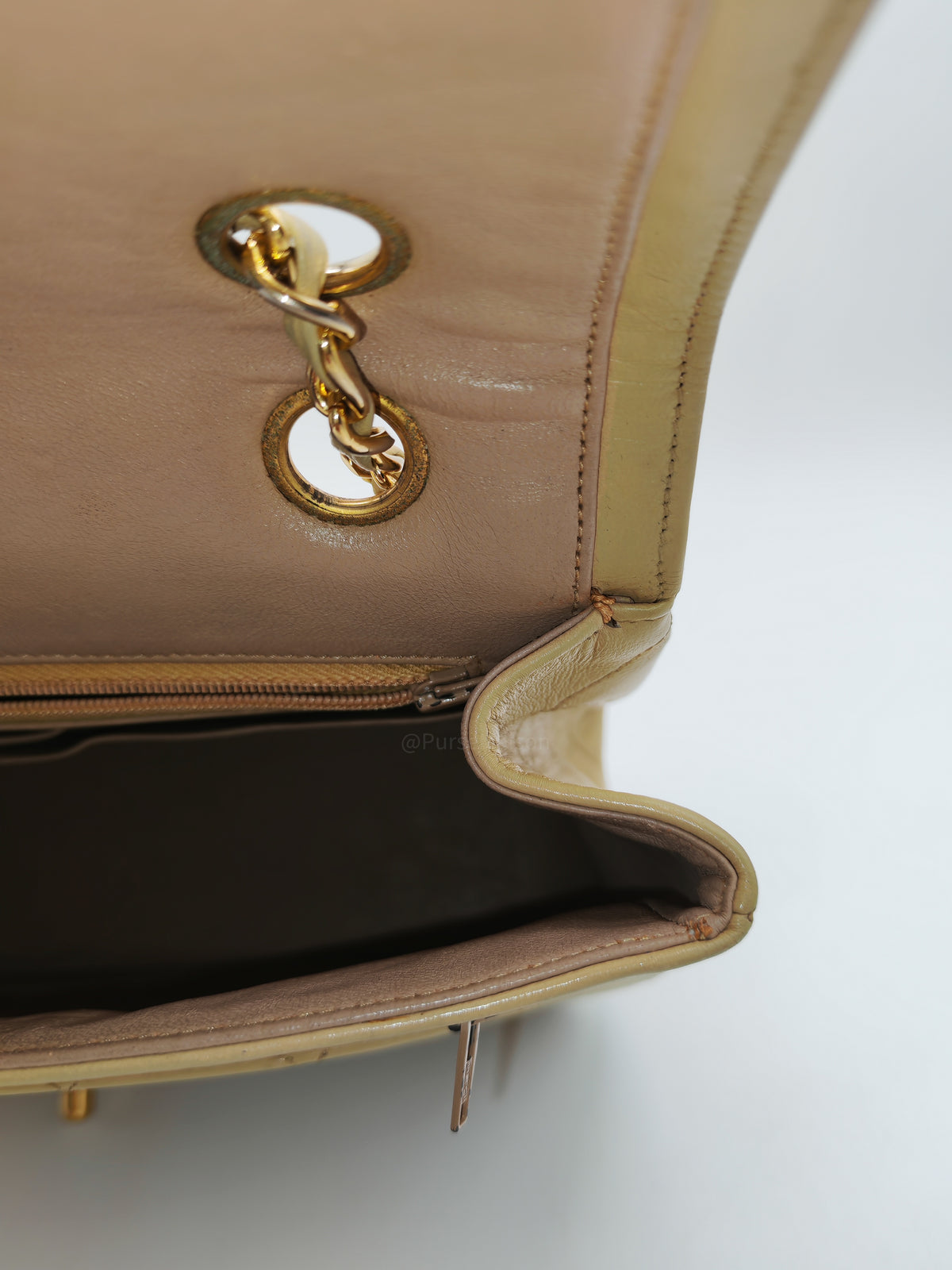 Chanel Vintage Timeless Classic Flap Bag in Beige Quilted Lambskin Leather and Gold Hardware Series 1