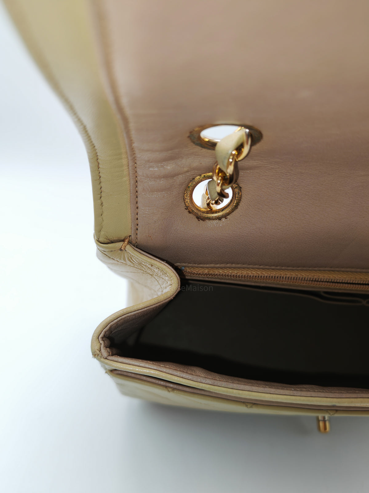 Chanel Vintage Timeless Classic Flap Bag in Beige Quilted Lambskin Leather and Gold Hardware Series 1