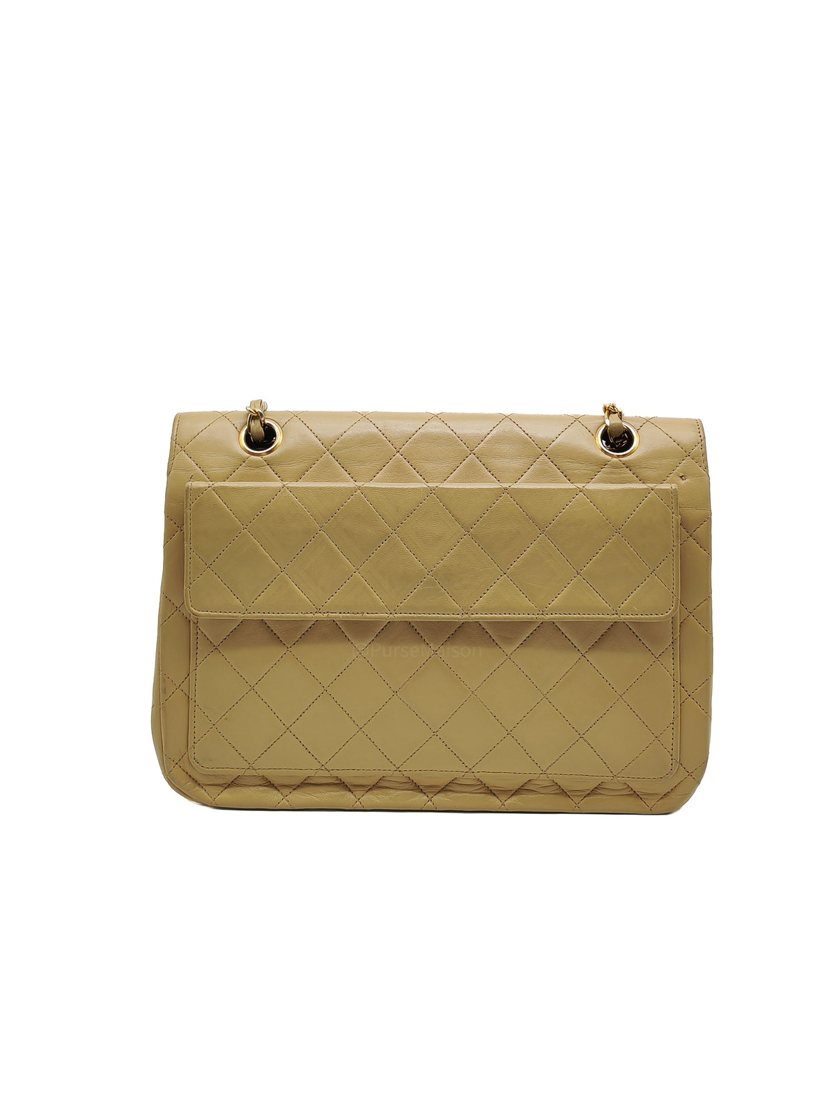 Chanel Vintage Timeless Classic Flap Bag in Beige Quilted Lambskin Leather and Gold Hardware Series 1