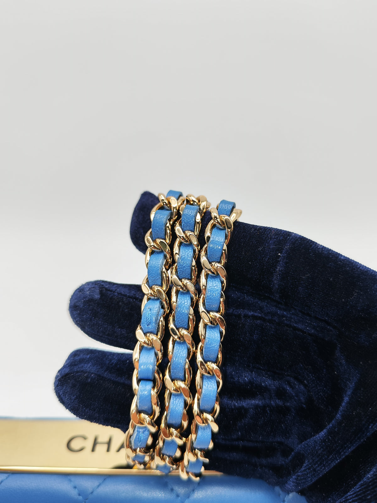 Chanel Trendy CC Wallet on Chain in Blue Lambskin Leather and Light Gold Hardware Series 27