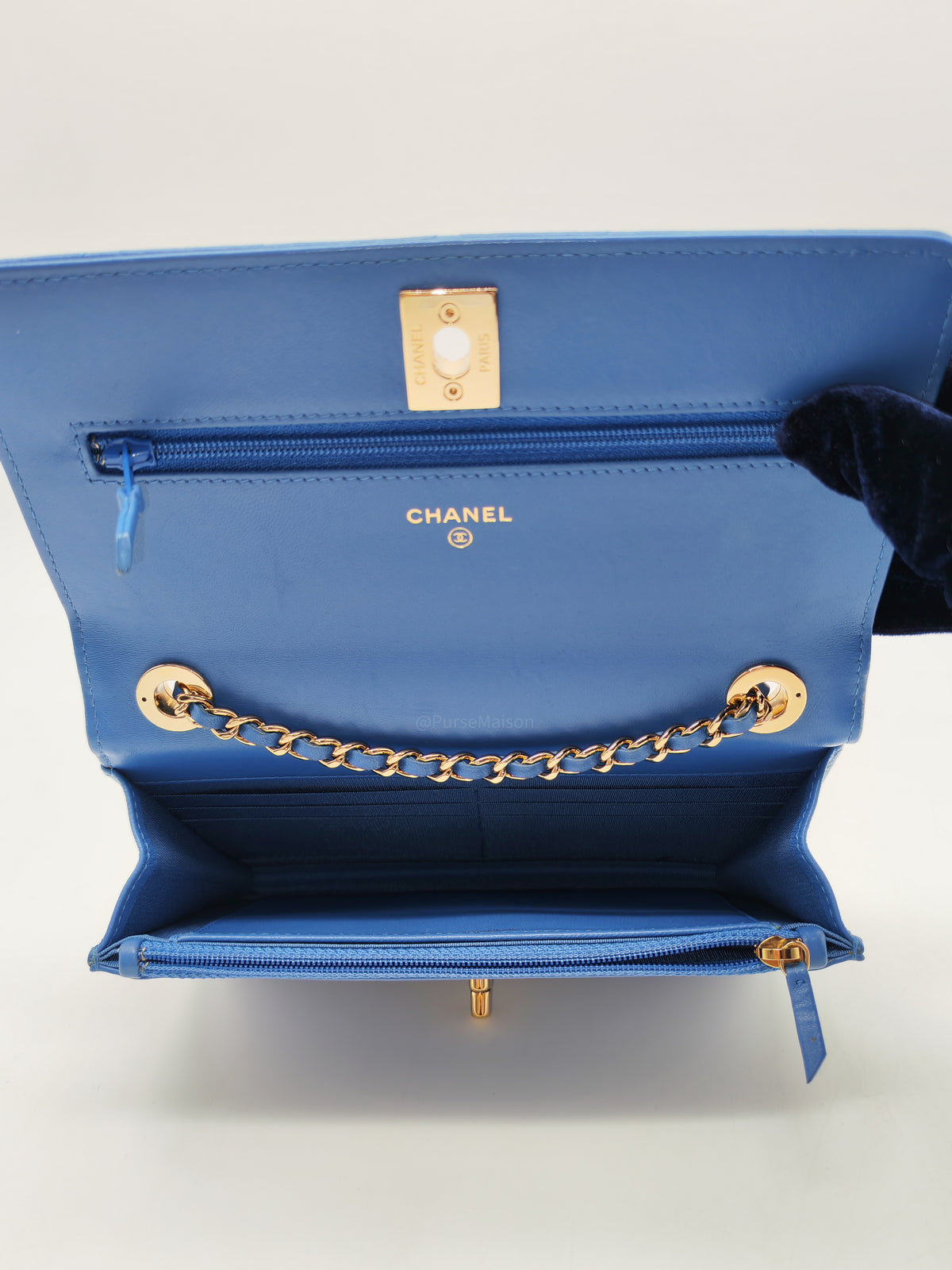 Chanel Trendy CC Wallet on Chain in Blue Lambskin Leather and Light Gold Hardware Series 27