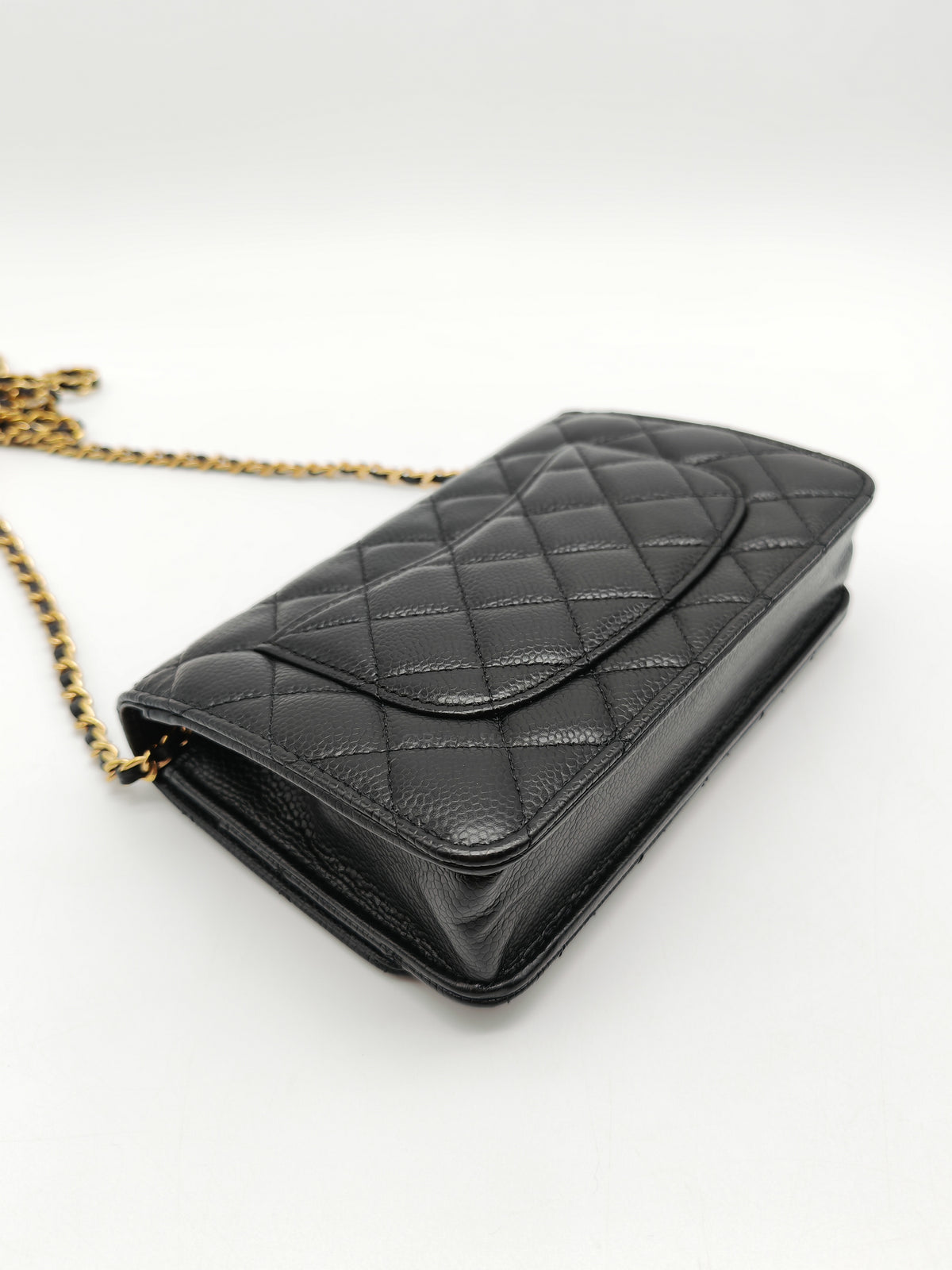 Chanel Wallet on Chain in Black Quilted Caviar Leather & Gold Hardware Microchip