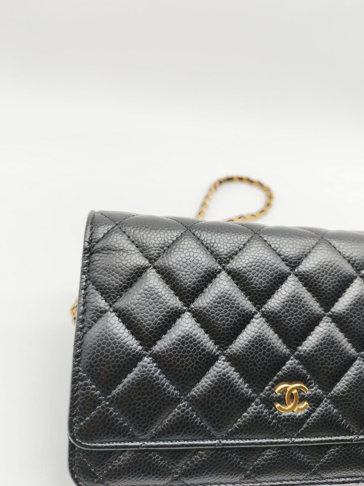 Chanel Wallet on Chain in Black Quilted Caviar Leather & Gold Hardware Microchip