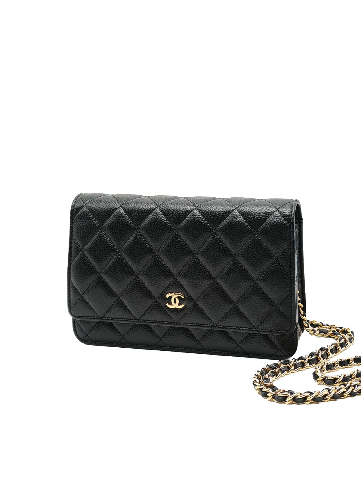 Chanel Wallet on Chain in Black Quilted Caviar Leather & Gold Hardware Microchip