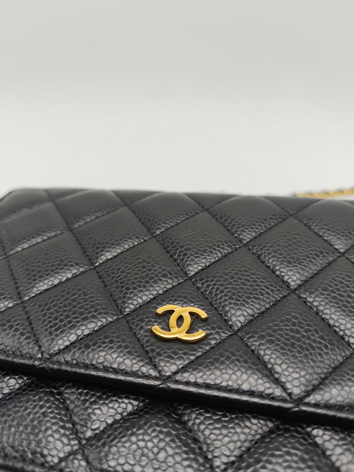 Chanel Classic Wallet on Chain (WOC) in Black Caviar Leather Gold Hardware Microchip (E8****4C)