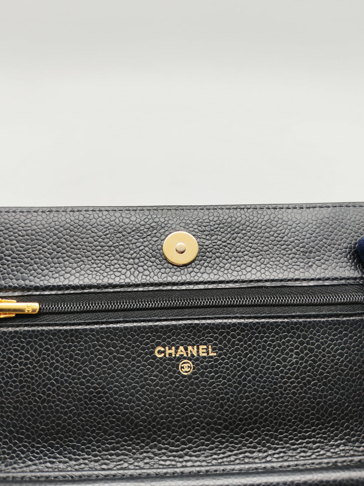 Chanel Classic Wallet on Chain (WOC) in Black Caviar Leather Gold Hardware Microchip (E8****4C)