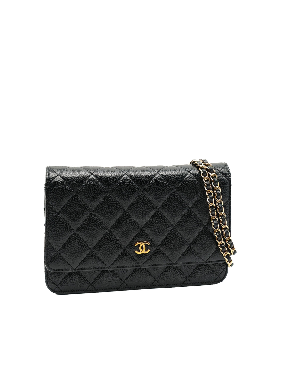 Chanel Classic Wallet on Chain (WOC) in Black Caviar Leather Gold Hardware Microchip (E8****4C)