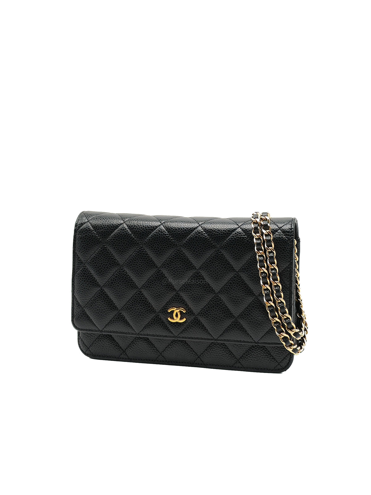 Chanel Classic Wallet on Chain (WOC) in Black Caviar Leather Gold Hardware Microchip (E8****4C)