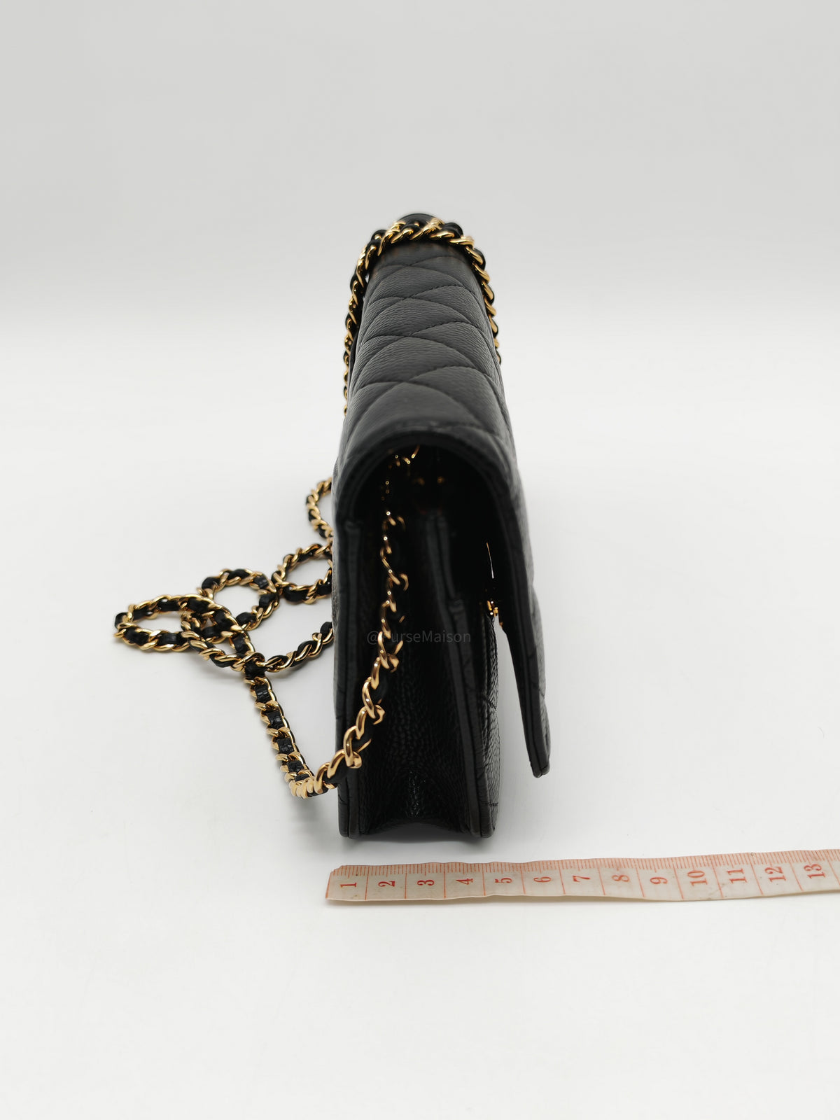 Chanel Classic Wallet on Chain (WOC) in Black Caviar Leather Gold Hardware Microchip (E8****4C)