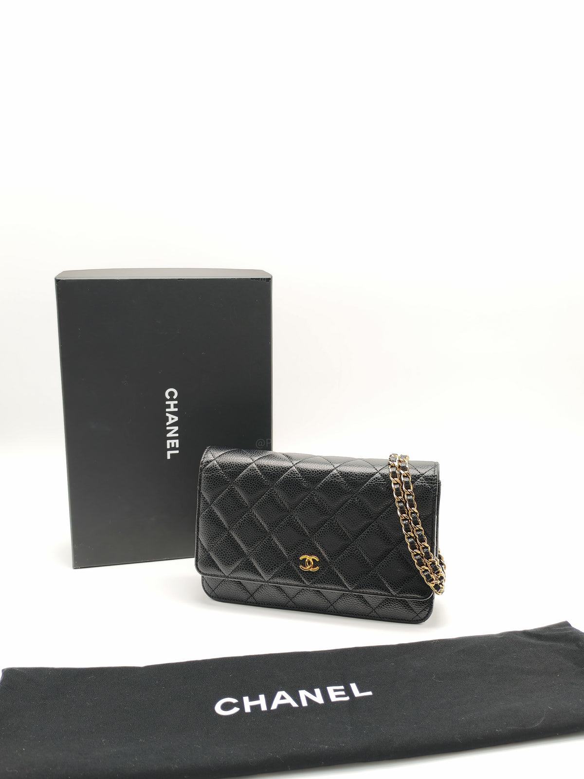Chanel Classic Wallet on Chain (WOC) in Black Caviar Leather Gold Hardware Microchip (E8****4C)