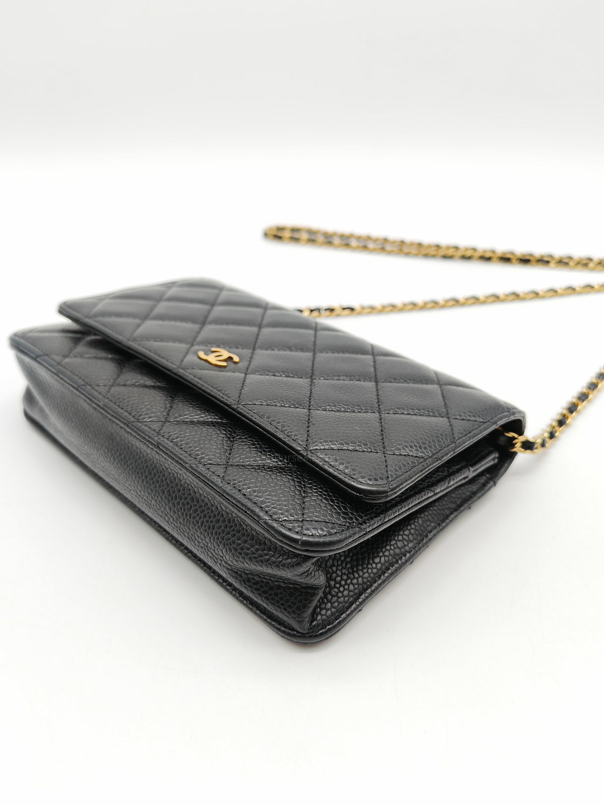 Chanel Classic Wallet on Chain (WOC) in Black Caviar Leather Gold Hardware Microchip (E8****4C)
