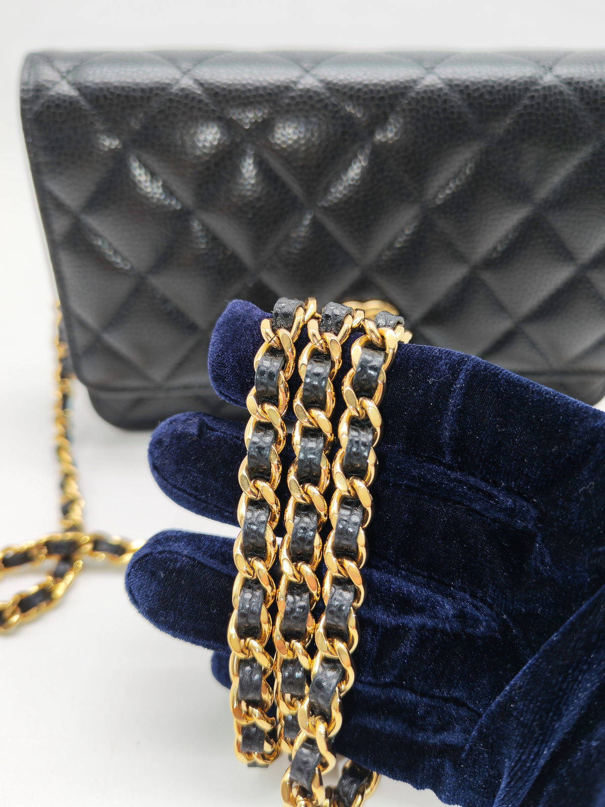 Chanel Turn Lock Wallet on Chain (WOC) in Black Caviar Leather Gold Hardware Microchip (AE****E4)