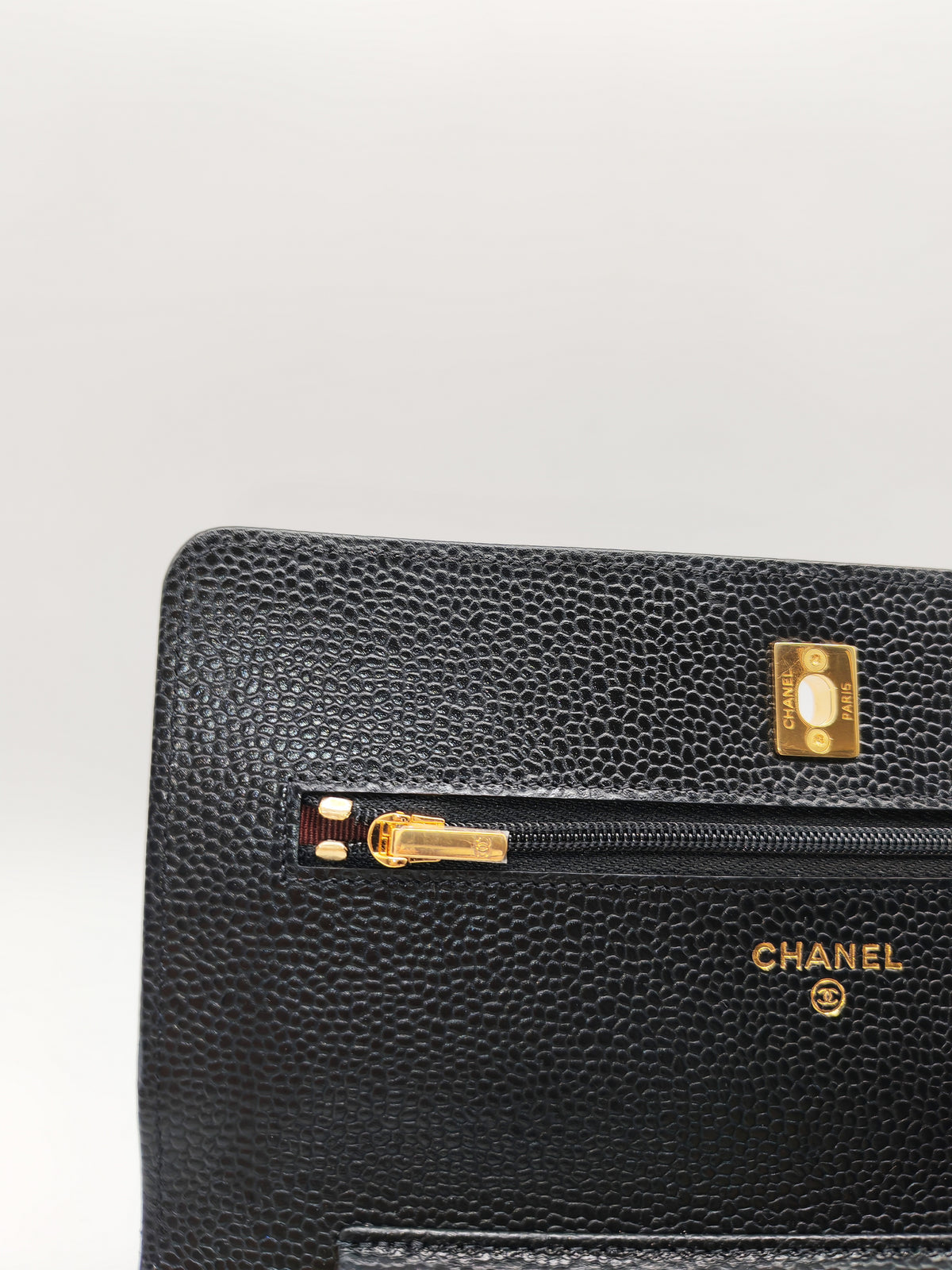 Chanel Turn Lock Wallet on Chain (WOC) in Black Caviar Leather Gold Hardware Microchip (AE****E4)